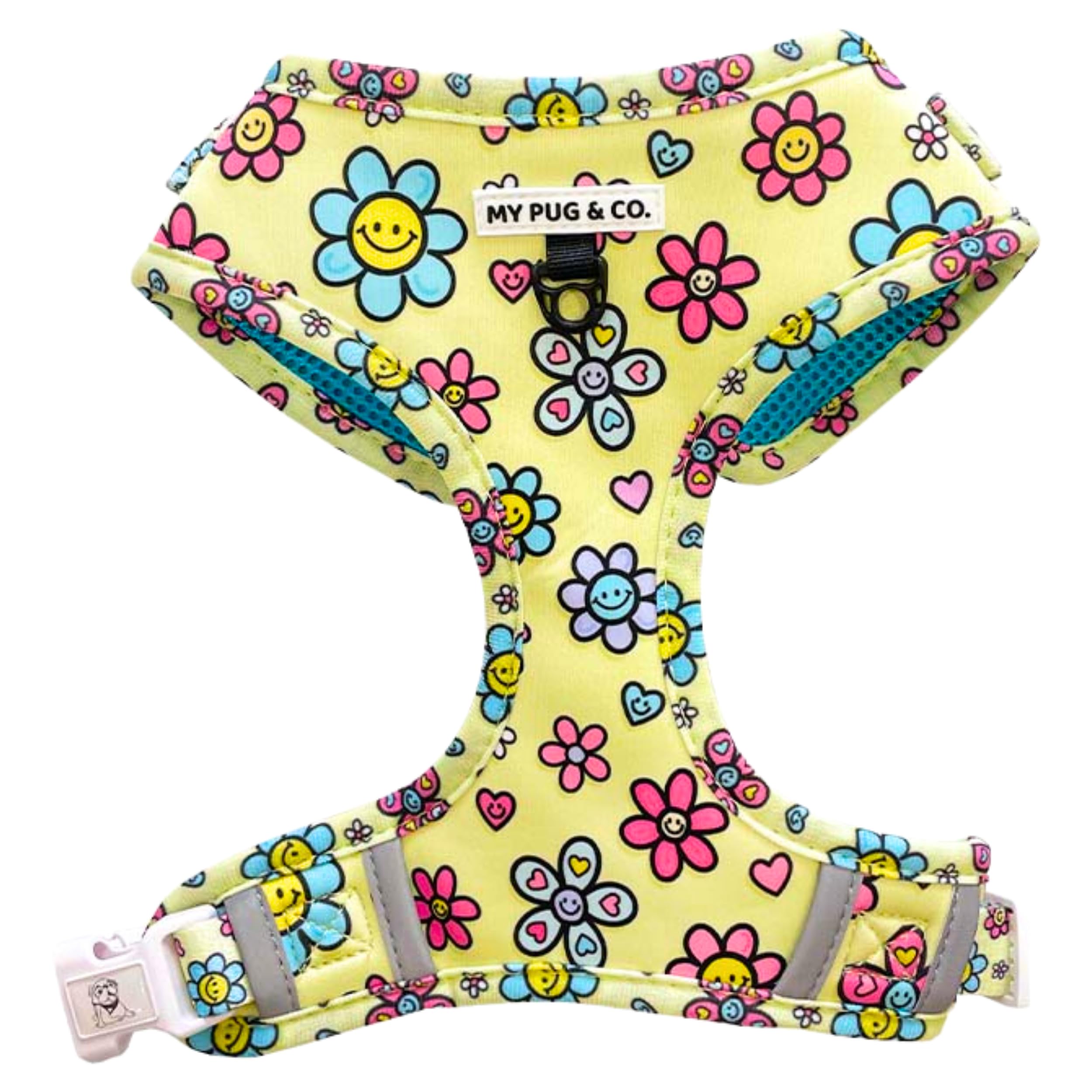 My Pug - Arnés Ajustable para Perro | Arnés Acolchado Perros | Agarre Pecho | Arnés Perro Mediano | Arnés Perro Pequeño | Arnés Perro Grande | Arnés Cachorro (Happy Flowers, XXS)