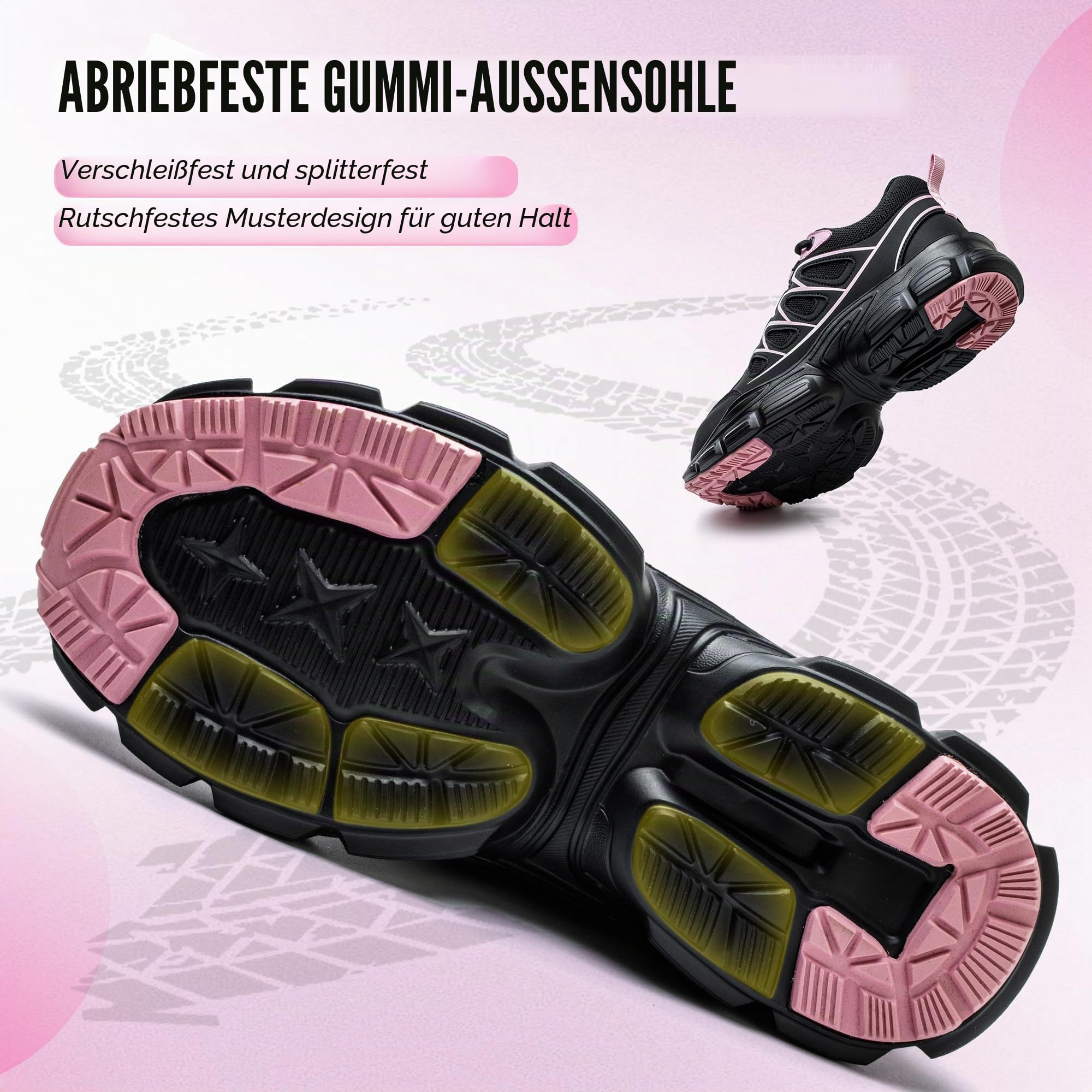 Sicherheitsschuhe für Damen, Stahlkappe, Sneaker, Arbeitssicherheitsschuhe, leicht, atmungsaktiv, Industrie-Sneaker, rutschfest, pannensicher, schwarz/pink, 39 EU