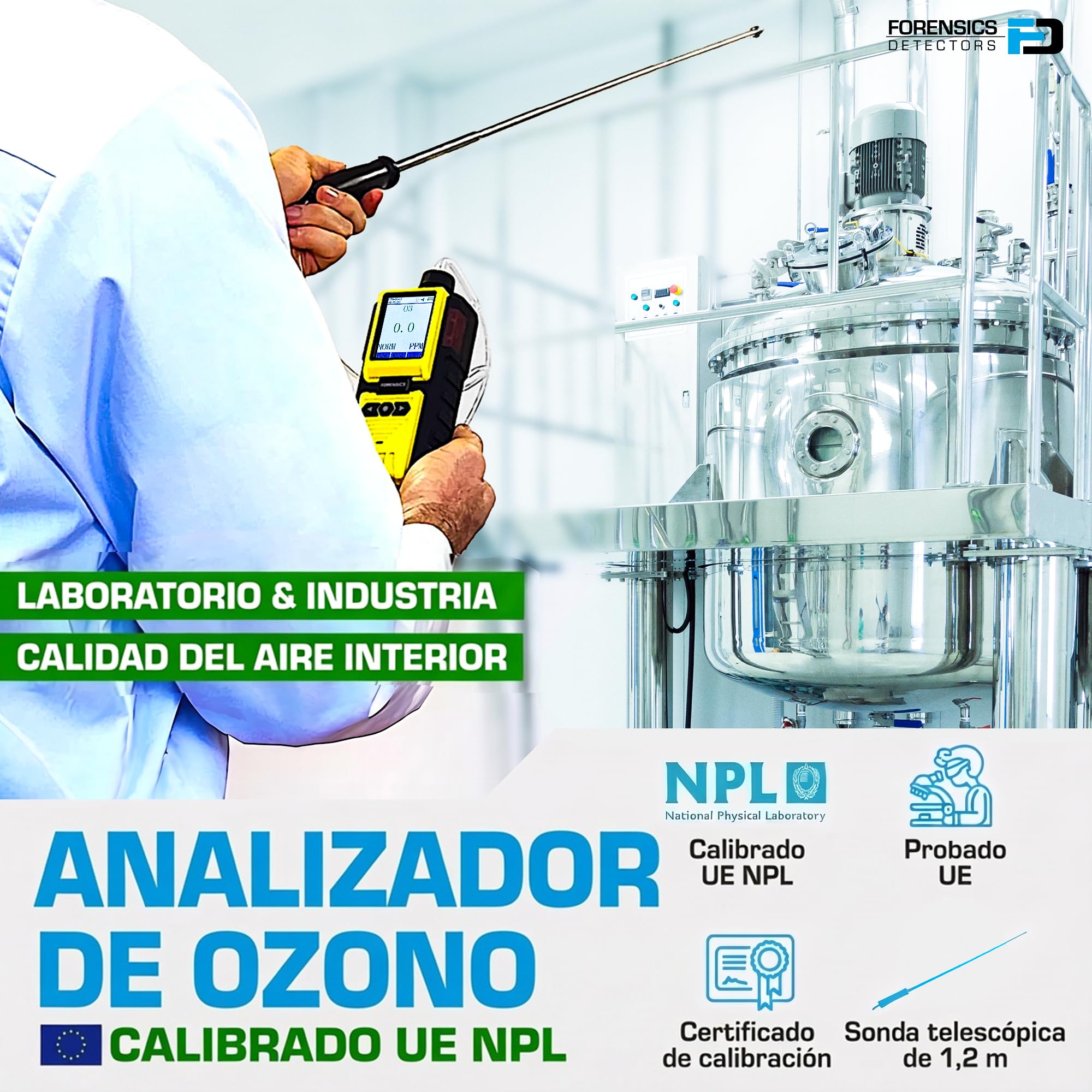 Detector de Ozono con Sonda de Bomba Integrada | Certificado de Calibración EU | 0–20 ppm con Resolución de 0,1 ppm