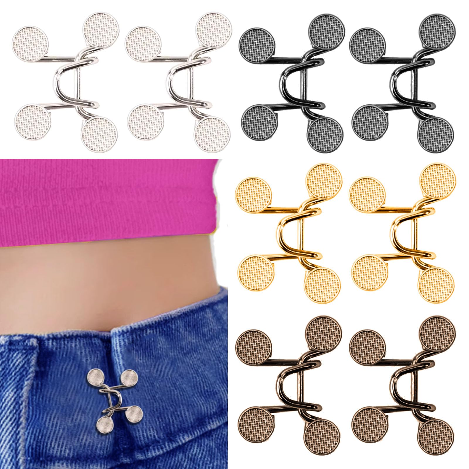keepsweat 8 Set Pant Waist Tightener,Adjustable Jeans Pants Clips to Tighten Waist Buttons for Loose Jeans No Sewing Button Make Waistband Smaller Tightener for Women and Men(4 Colors)