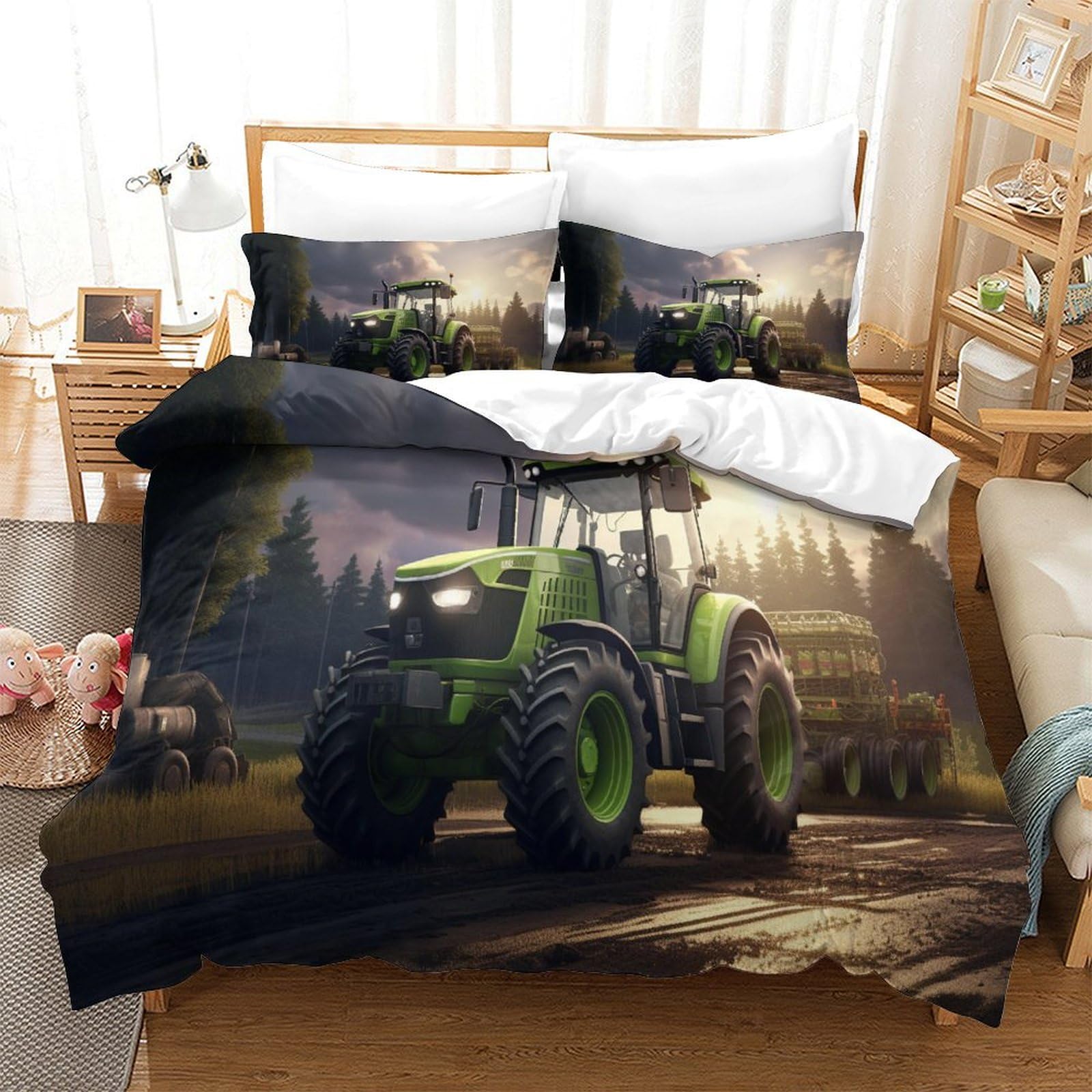 HONGBING Tractor Comforter Covers 3D Print Quilt Cover for Teens And Adults Duvet Cover Bedding Set Soft Microfiber with Zipper Closure with Pillow Cases 3 Pieces Super King（260x220cm）