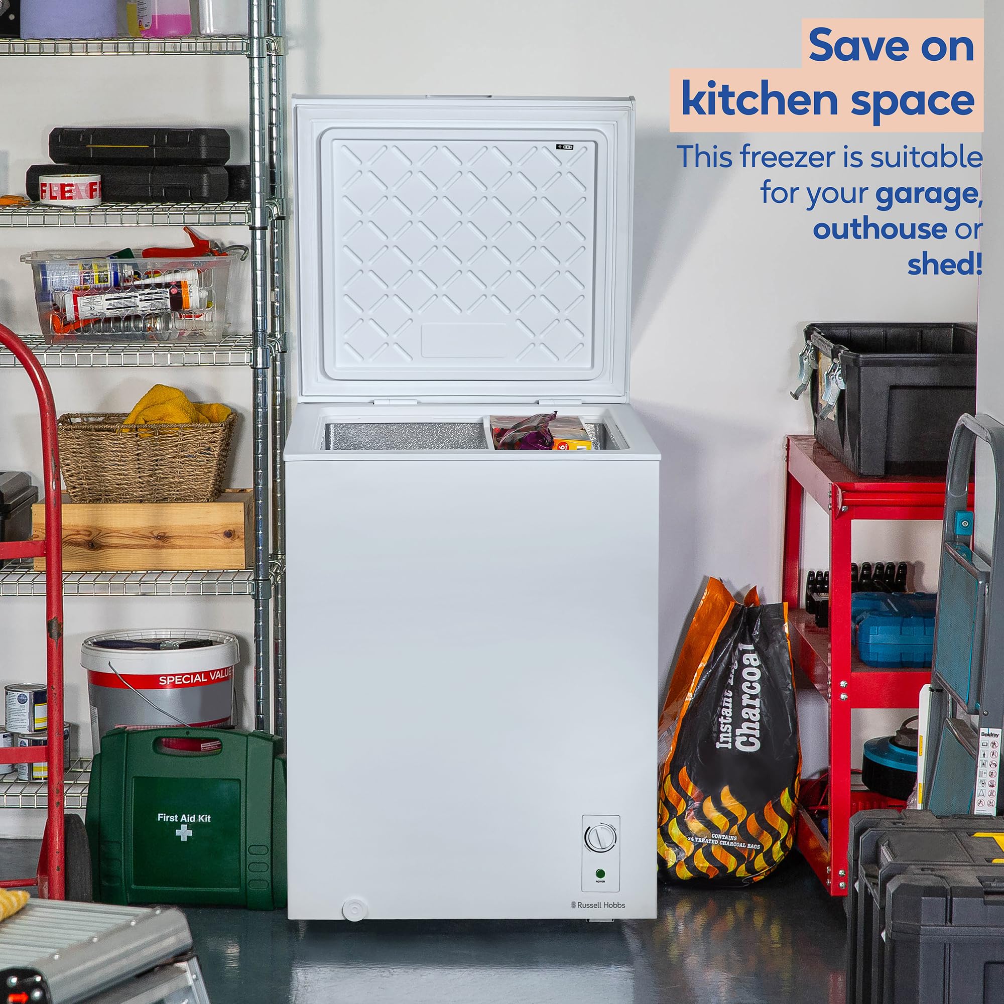 Russell Hobbs White Chest Freezer 198L Freestanding with 5 Year Warranty, Adjustable Thermostat, Chill or Freeze Function, 4 Star Freezer Rating & Suitable for Outbuildings & Garages RH198CF0E1W — view 16