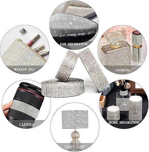 Miniatura 6 de 4 rollos de cinta autoadhesiva de diamantes de imitación con tiras de diamantes de imitación de 0.079 pulgadas (0.079 in), calcomanías para artes,