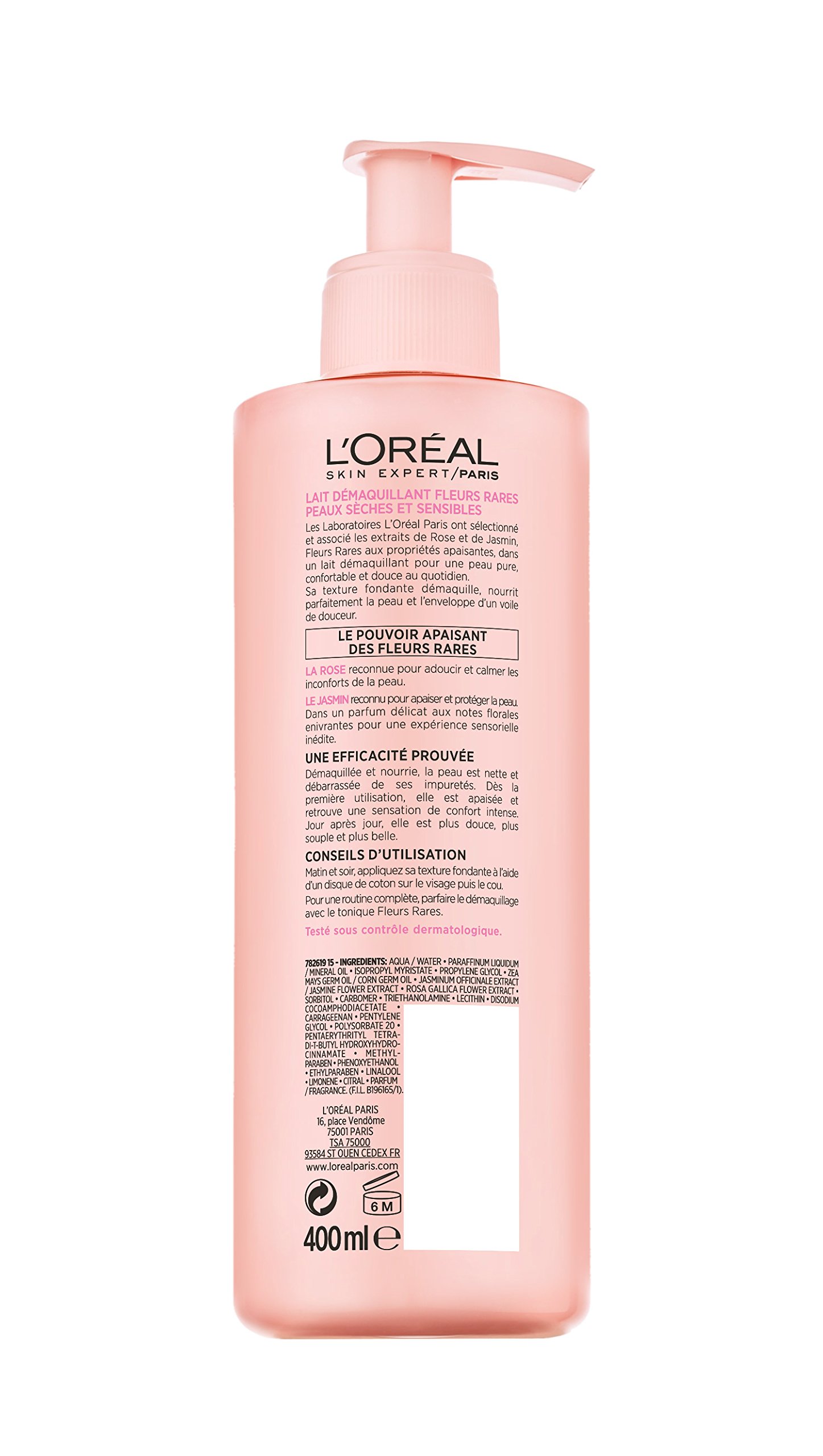 L 'Oréal Paris leche Desmaquillante Facial Piel Seca y sensibles 400 ml – [Confezione da 2]