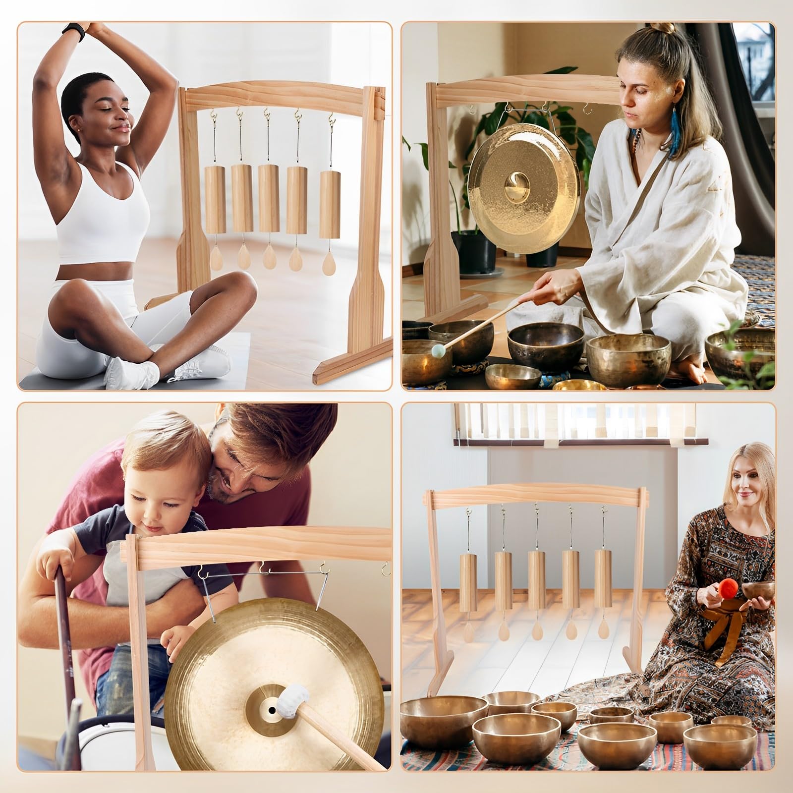 Der Koshi-Glockenständer kann einen Gong oder fünf Glockenspiele aufnehmen, der Glockenständer ist einfach zu montieren für Klangheilung, Meditation