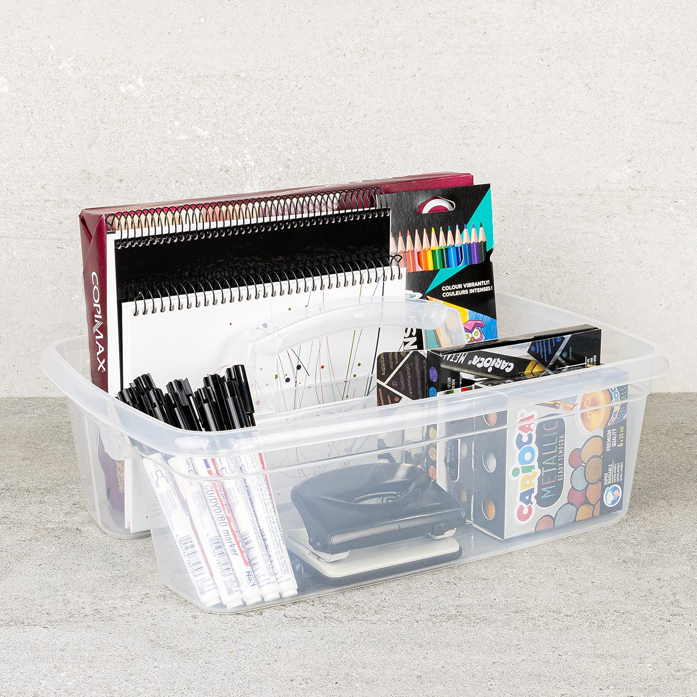 Organizador de Plástico Transparente para Productos de Limpieza - 2 Compartimientos, 39,5x29x16cm, con Asa para Almacenamiento Multiusos