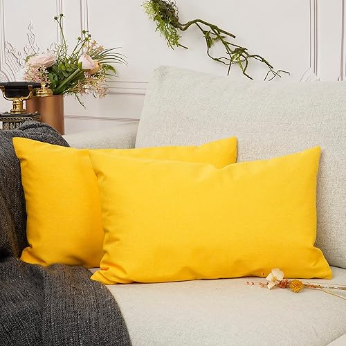 Miniatura 2 de YOUR SMILE Fundas de cojín decorativas cuadradas puras, mezcla de algodón y lino, 12 x 20 pulgadas, paquete de 2 (amarillo)