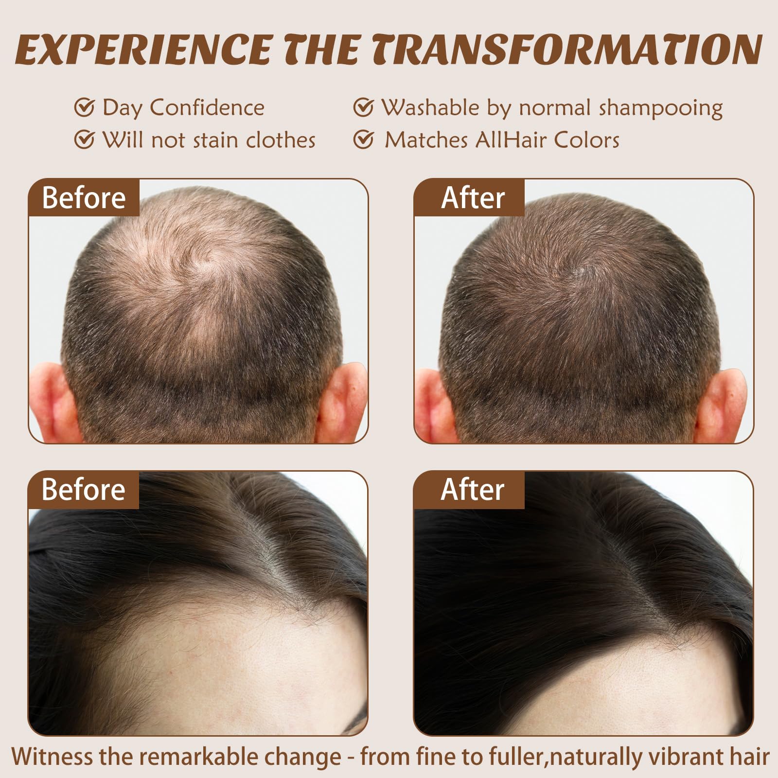 Natural Instant Hair Fibres Thickening with Keratin,Hair Filler-Bald Patch Cover & Thinning Hair Concealer - Image 4