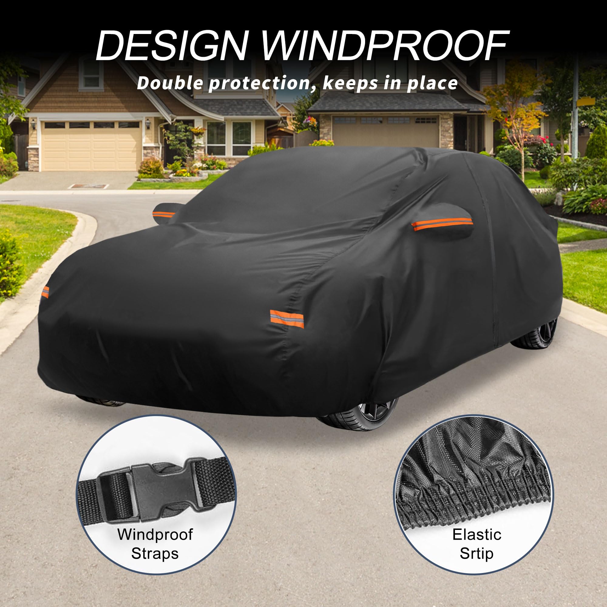 X AUTOHAUX Car Cover Outdoor Waterproof Sun Rain Snow Hail Protection with Left Side Door Zipper 210D-PU for — view 4