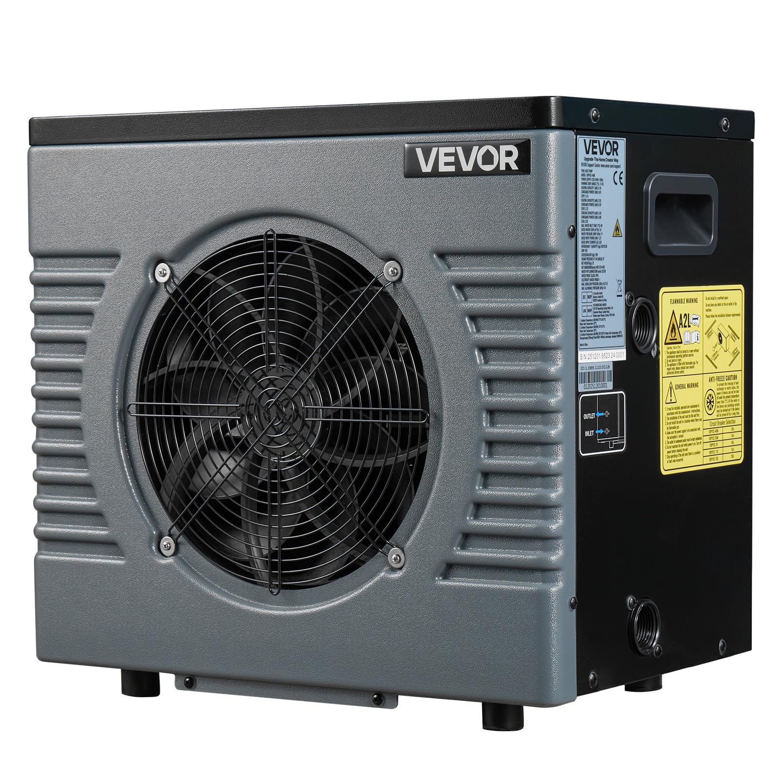 VEVOR Pompe à Chaleur pour Piscine 4,92 kW Chauffage Électrique Hors Sol 18 m³ COP 5,29 Faible Niveau Sonore GFCI