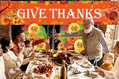 Miniatura 7 de Decoraciones de Acción de Gracias al aire libre, pancarta de Acción de Gracias, telón de fondo de Acción de Gracias, cartel de otoño con globos de