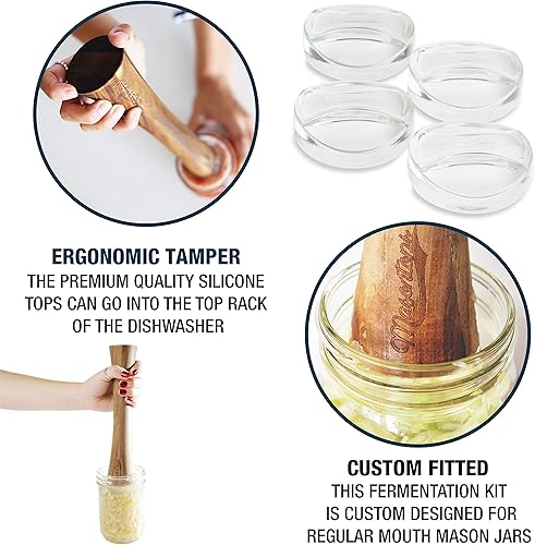 Miniatura 4 de Masontops Pickle Packer Vegetable Tamper & Pickle Pebble Glass Weight Fermentation Tool Set - Regular Mouth Canning Kits