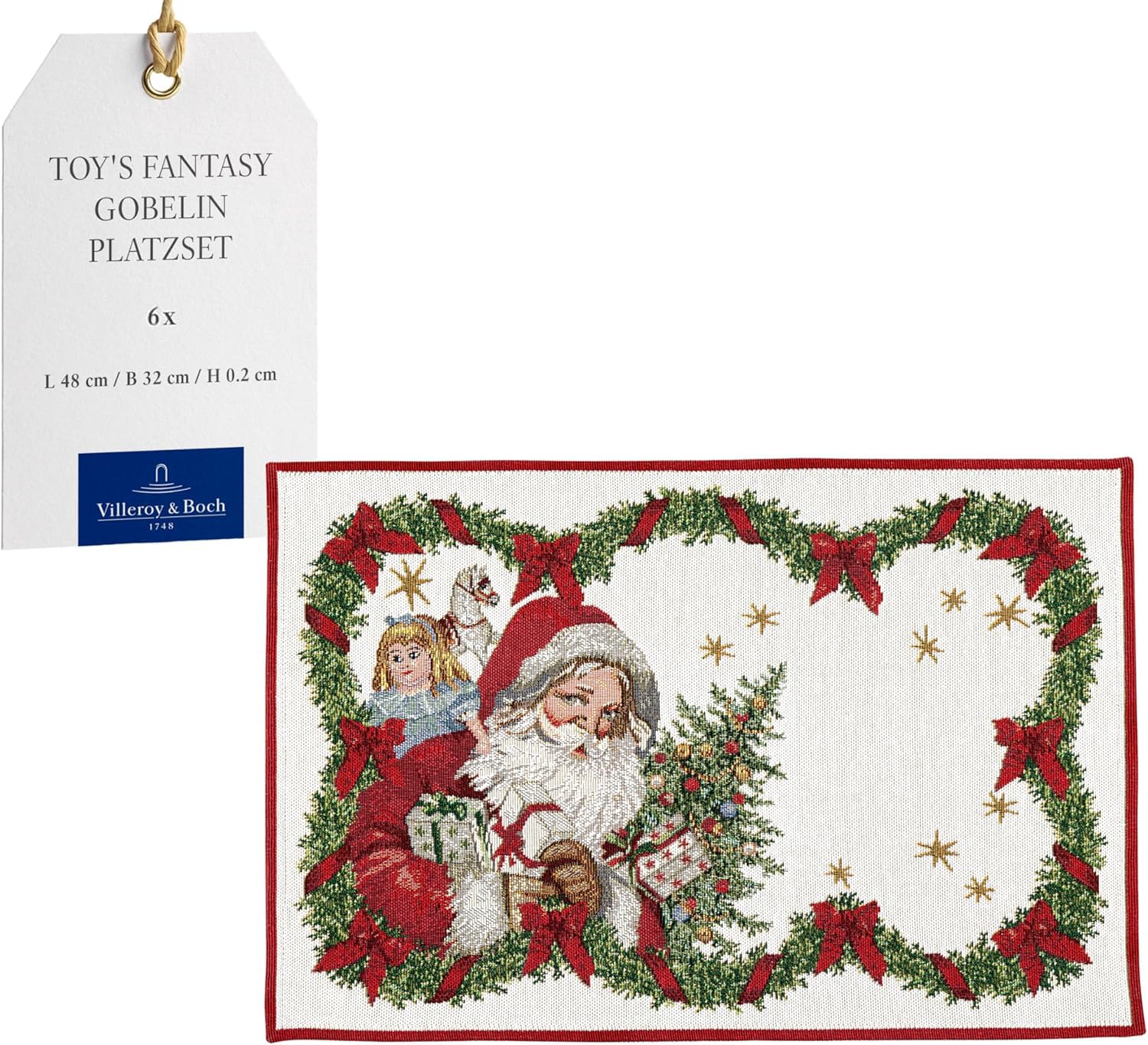 Villeroy & Boch – Toy's Fantasy Platzsets Bunt 6er Set, Waschmaschinengeeignet, Gobelin Platzset mit Santa, Weihnachtsdekorationen, Dekoration Weihnachten, Baumwolle, Polyester