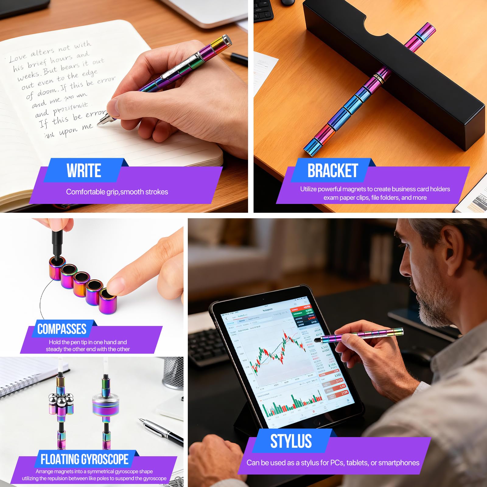 RoserRose Penna Magnetica, Fidget Pen, Pregalo Uomo Compleanno, Regalo Anniversario per Lui, Decompressione Multifunzionale per Scrittura, Regalo Creativo per Uomo, Donna & Adolescenti