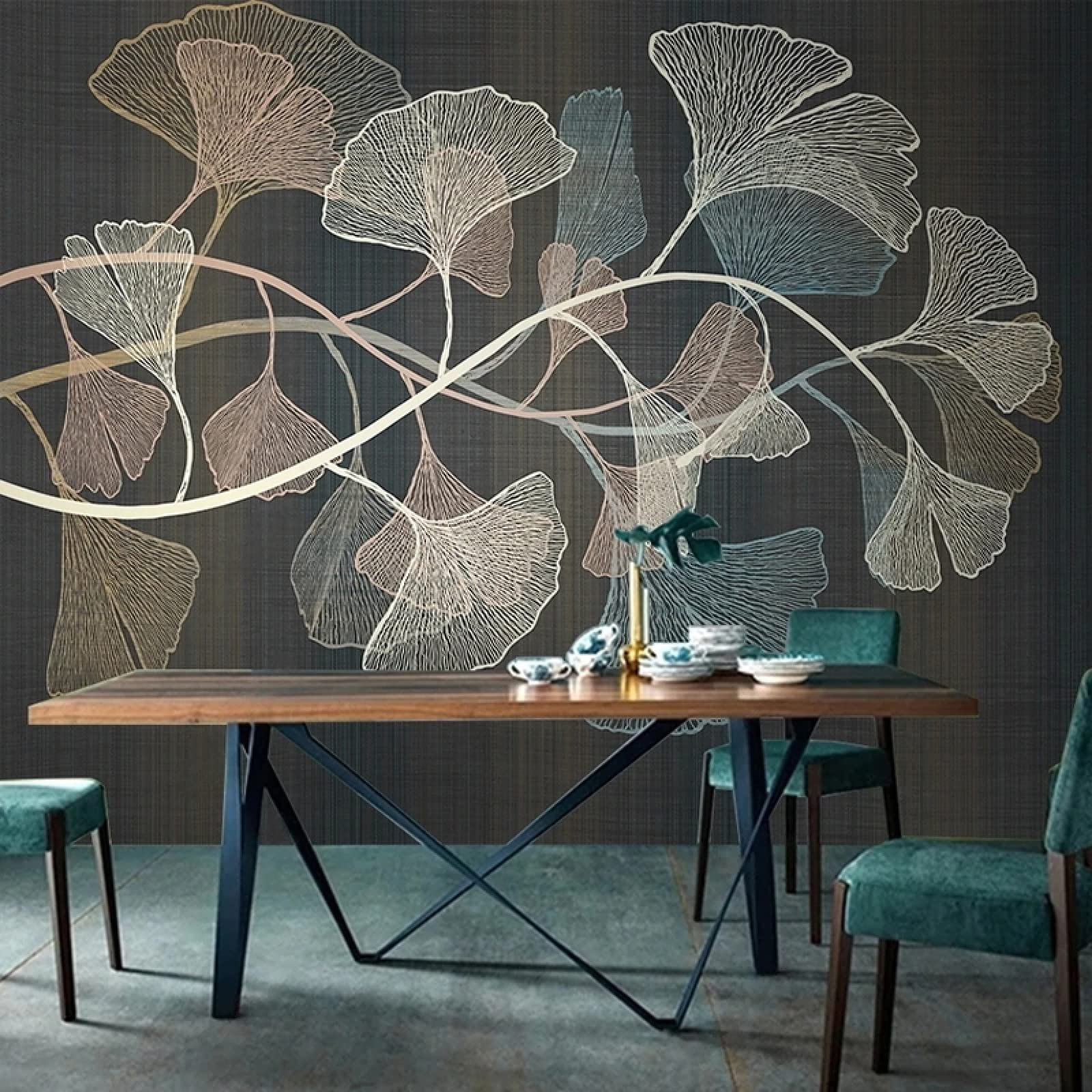 Papier peint panoramique feuille de ginkgo 140x100cm pour salon et chambre