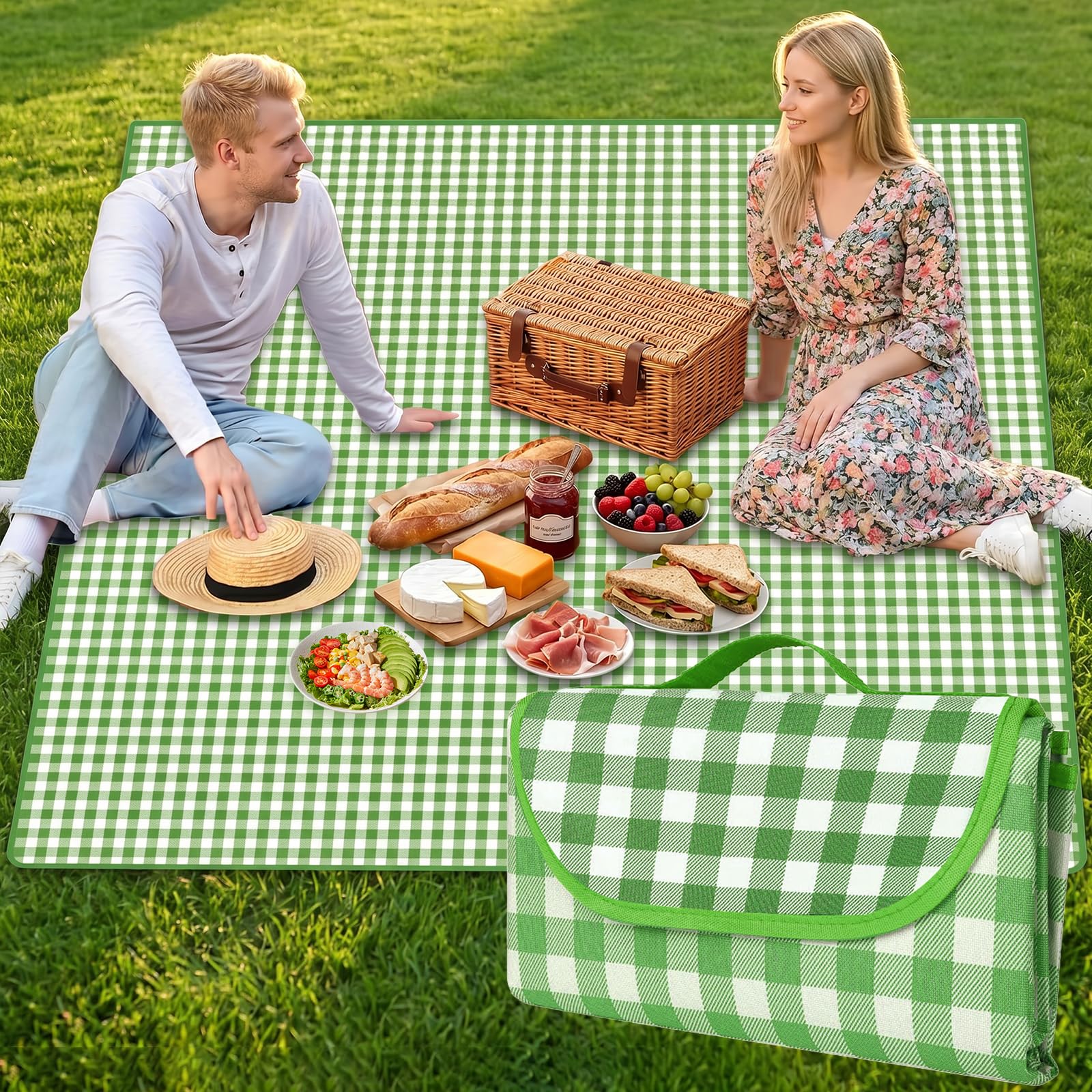 Yirrmiwn Picnic Blanket with Handle, Waterproof Large Picnic Mat, Suitable for Picnics, Camping, Beaches, Outdoor Activities (200 X 300cm)