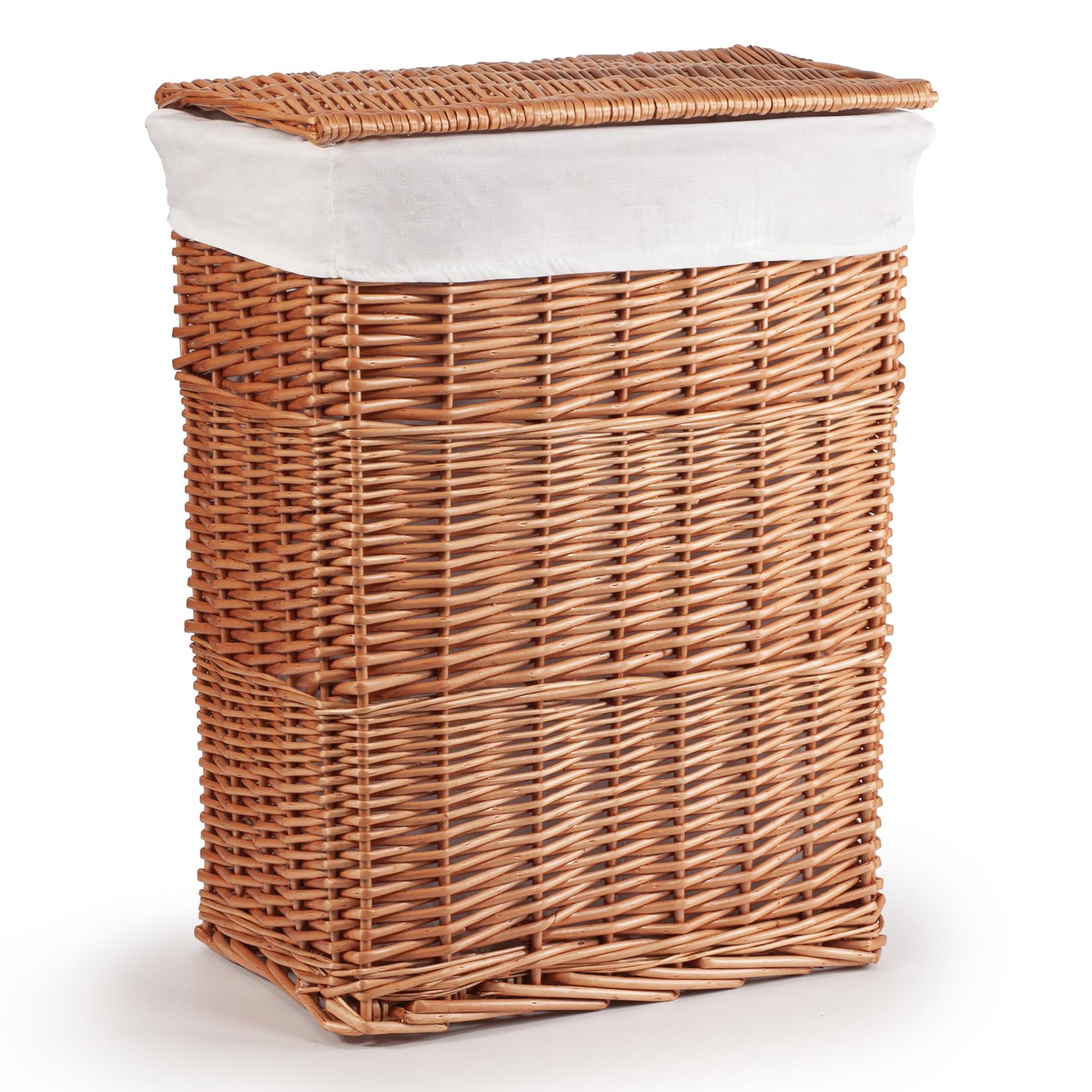WoodLuv Brown Rectangular Laundry Linen Willow Wicker Basket with Lining, Medium
