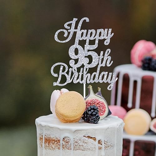 Miniatura 8 de Decoración para tartas de cumpleaños 95 con purpurina plateada, decoración de cumpleaños de 95 años, decoración de cumpleaños de 95 años, decoración