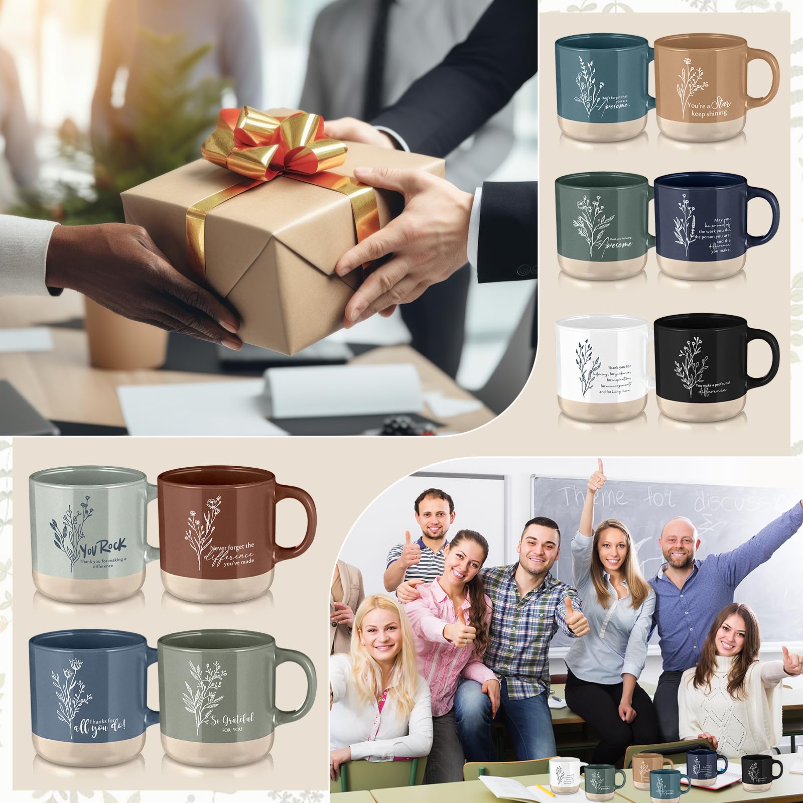 Didaey 10 tazze di apprezzamento dei dipendenti, tazze di ringraziamento estetiche motivazionali, in ceramica, regalo di ringraziamento per colleghi, segretari, insegnanti, volontari, squadre di
