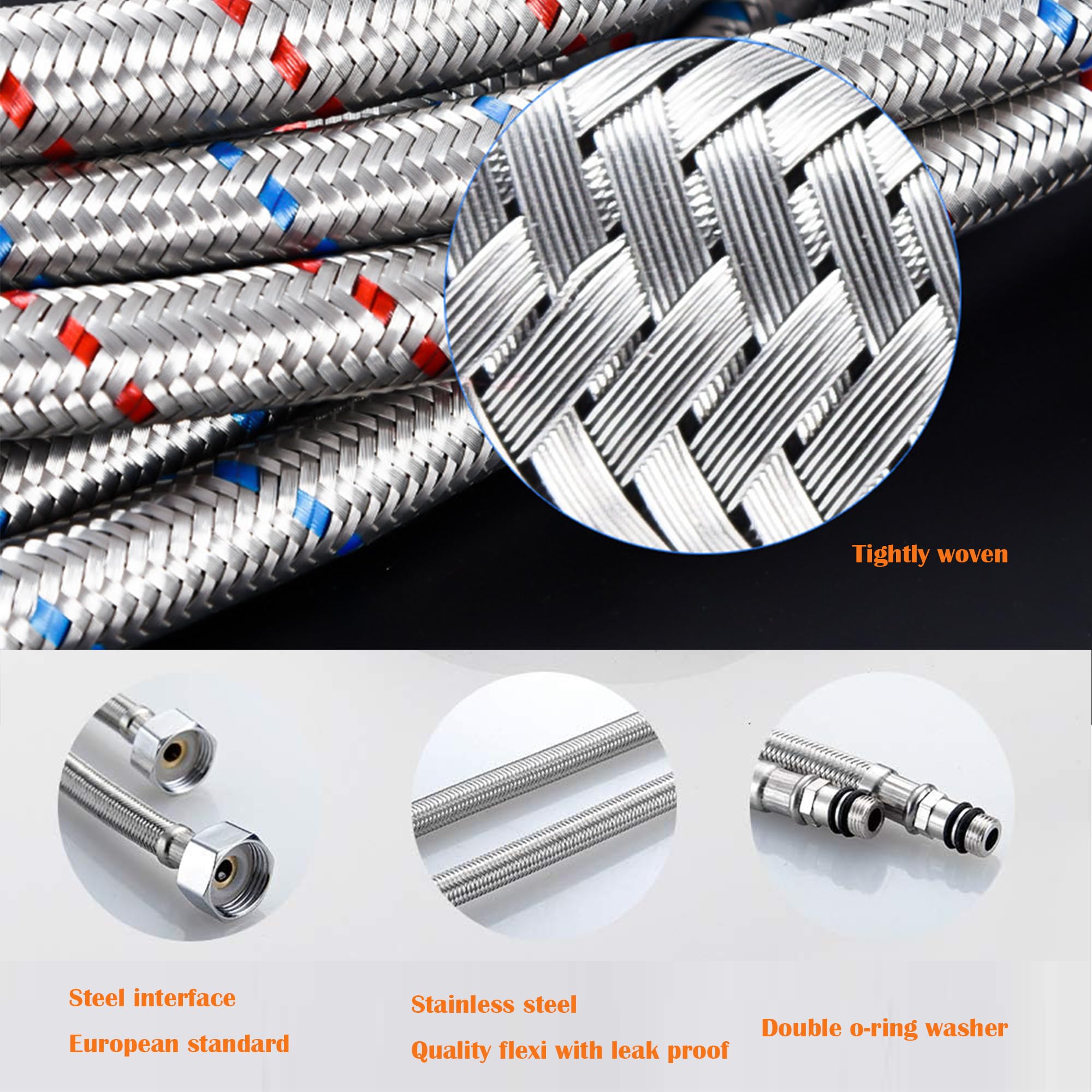 DL-pro 2 x 50 cm aansluitslang pantserslang G 3/8 inch x M10 lengte flexibel voor kraan | volgens KTW-A DVGW (2