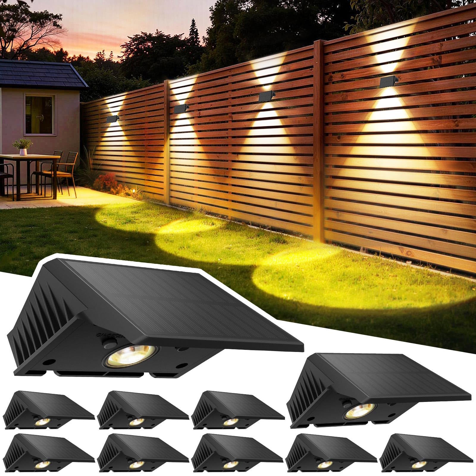 Aplique Solar Exterior,Luz Solares Exteriores Arriba Y Abajo,IP67 Impermeable, Luces Solares Led Exterior Jardin, Para Patio Cubierta Valla 10 Pack Blanco CáLido