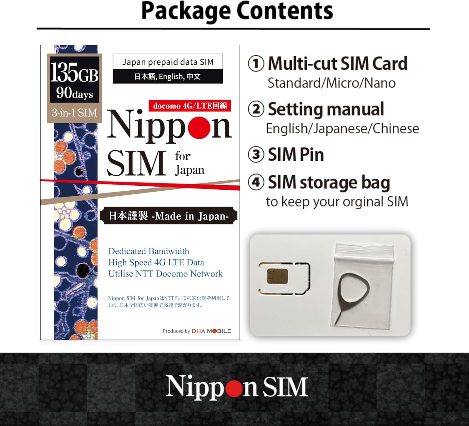 Japan SIM Card 90 Days Data Only | 135GB High-Speed 4G LTE | No Roaming Needed for Faster, Safer Access | Hotspot tethering Supported | Docomo Network | Made in Japan