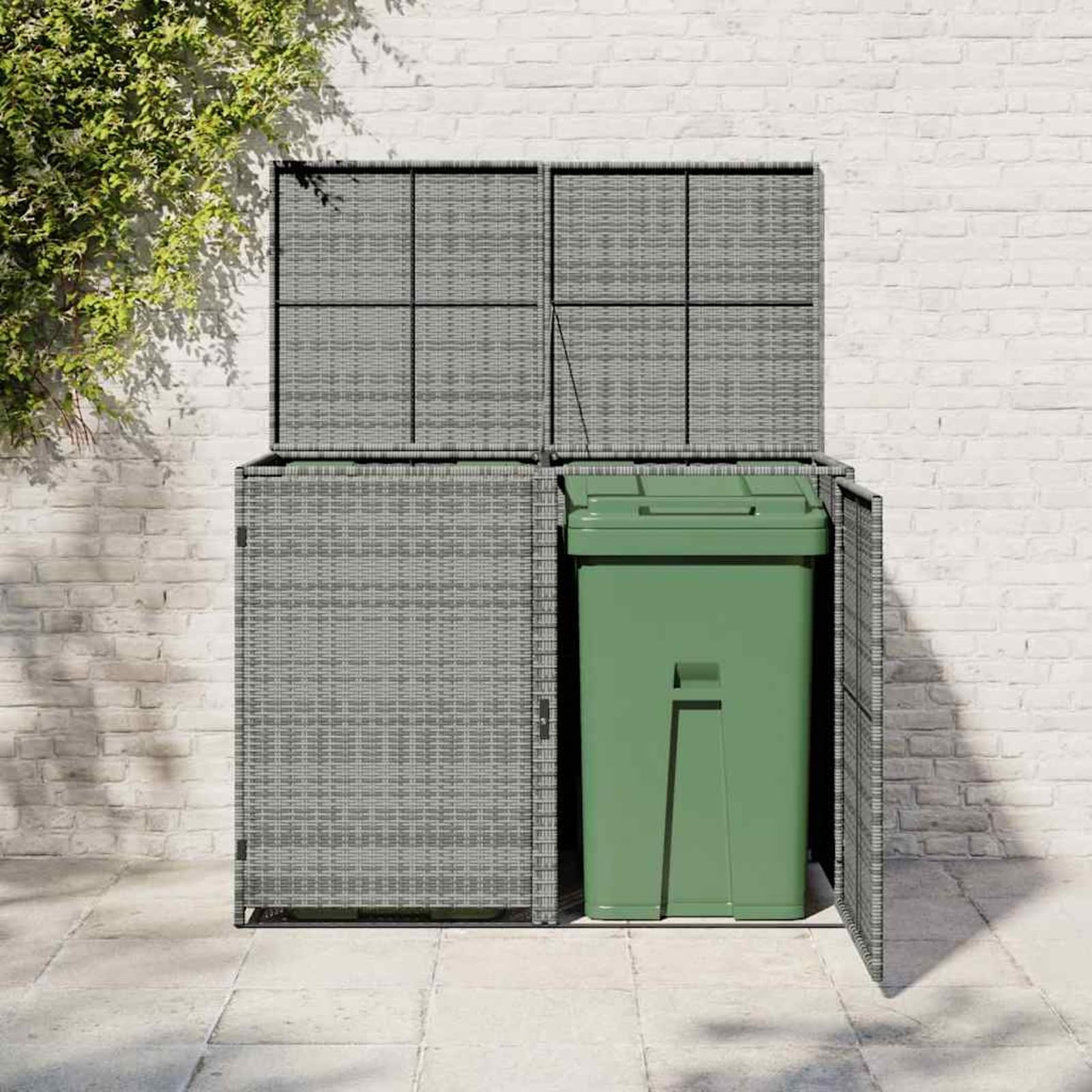 Mülltonnenbox für 2 Tonnen, Poly Rattan Anthrazit, 148×77×111 cm, Outdoor & Gartenlagerung