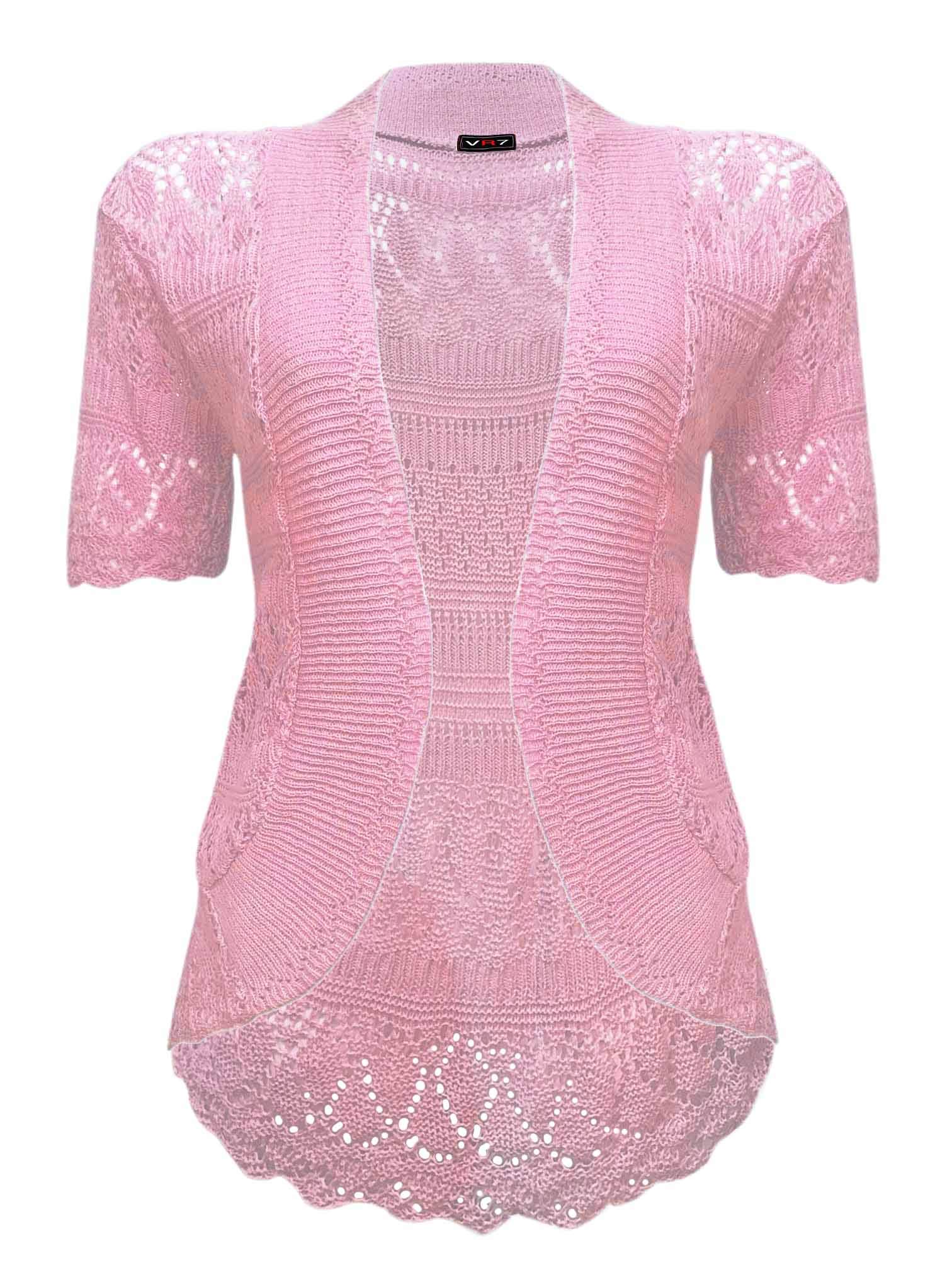 Vr7 Women's Pink Bolero Cardigans For Shrugs Light Weight Short Sleeves Knitted Shrug Crochet Lace Cardigan Cotton Summer Kimono Jackets Uk Casual Cropped Bolero For Evening Dress