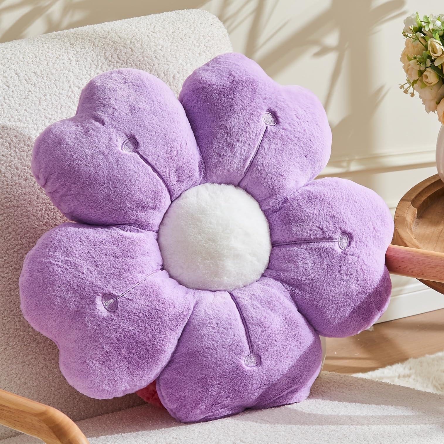 Flower Pillow,Purple Daisy Pillow 19.6In Throw Pillows