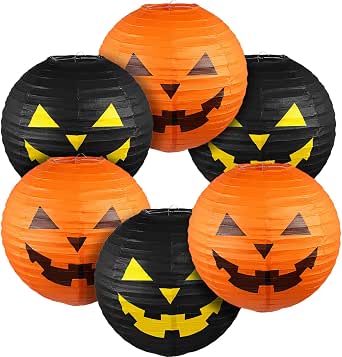 Blulu Halloween Pumpkin Paper Lanterns, 6-Pack