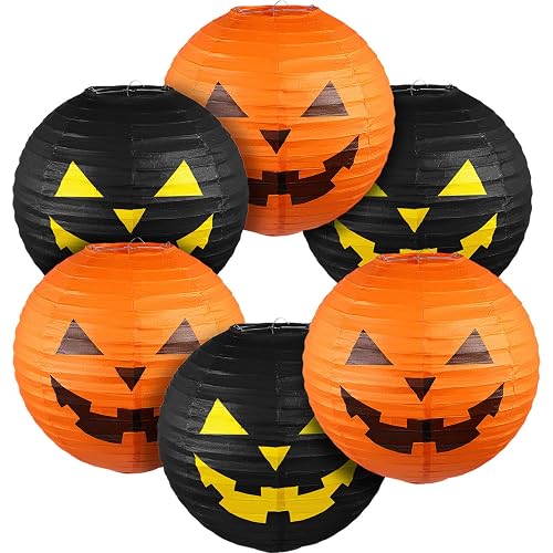 Blulu 6 Pieces Halloween Hanging Paper Lanterns Set, Halloween Pumpkin