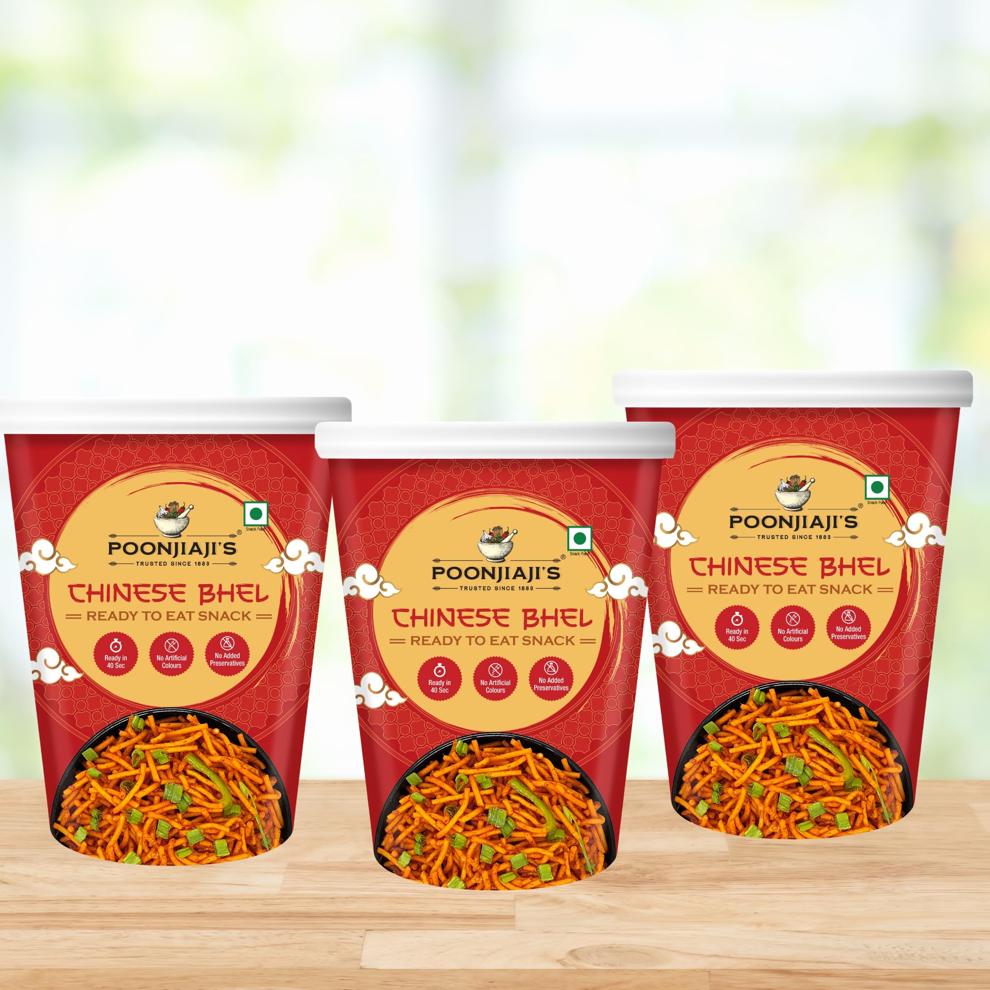 POONJIAJI’S Chinese Bhel Ready-to-Eat 3x100g | Spicy Tangy Instant Snack | Fried Noodles Mix with Chutney | Indian Street Food Namkeen | Travel Snack Cup | No Cooking Required | Quick Bite bhel