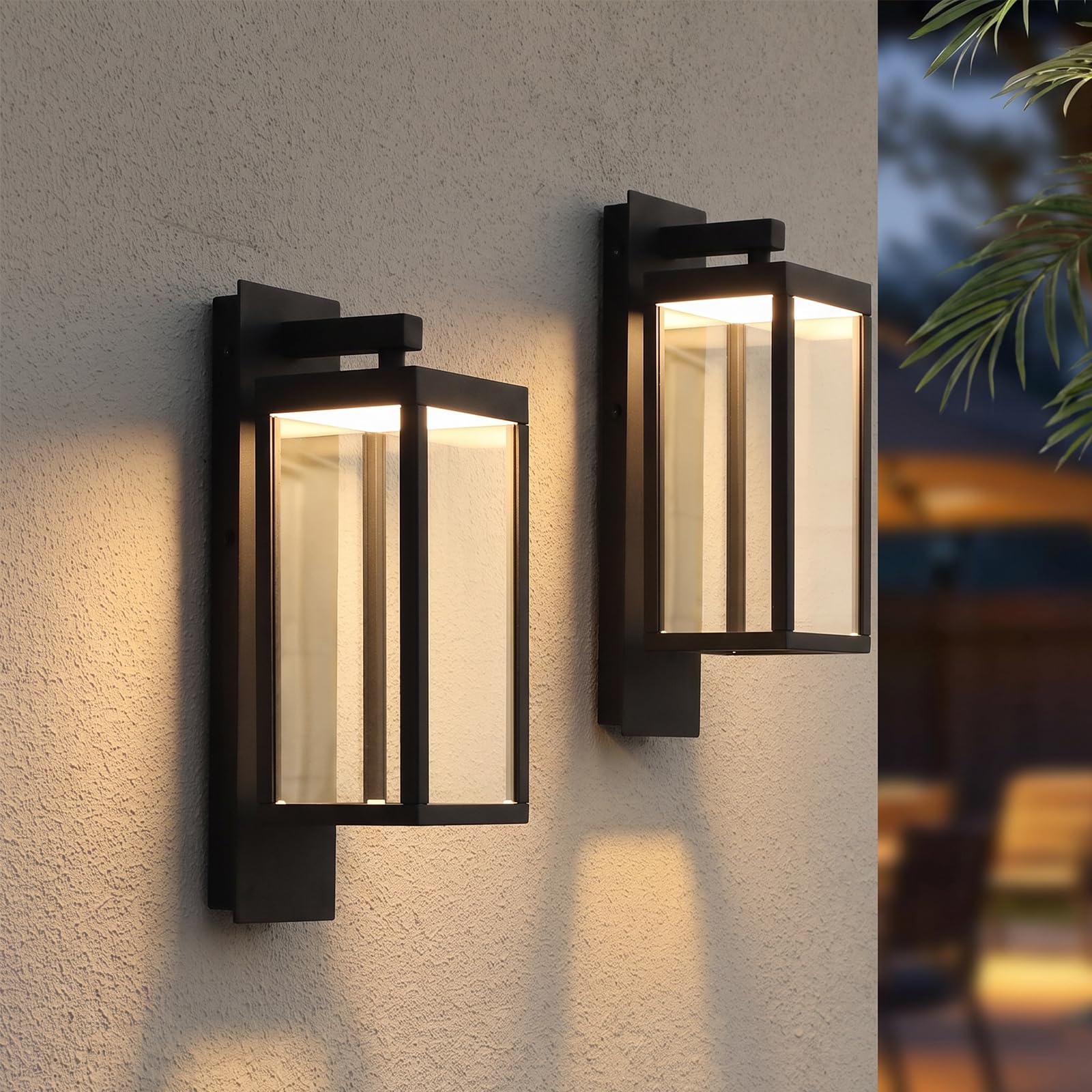 2 Pack Outdoor Wall Light Fixtures Black Modern Exterior Porch Light for House,15" IP54 Waterproof Sconce with Clear Glass for Garage Front Door Garden Patio,3000K 750LM