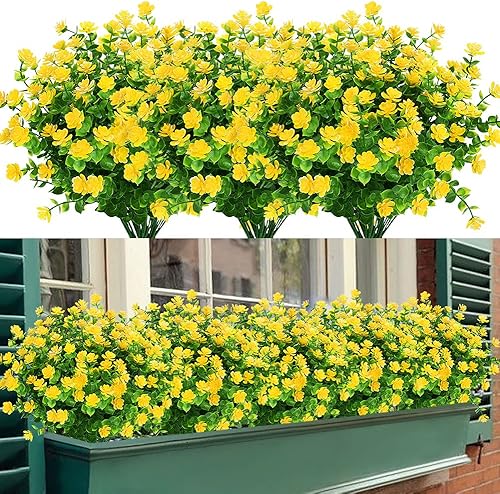 24 paquetes de flores artificiales para exteriores, no se decoloran, resistentes a los rayos UV, plantas de plástico sintético para colgar macetas,