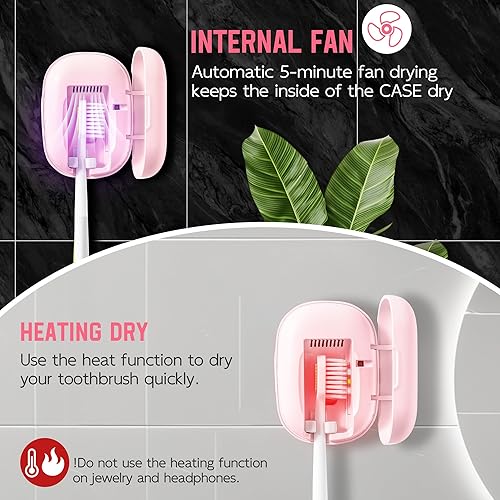 Miniatura 10 de Funda desinfectante para cepillos de dientes con luces U V-C, calefacción de secadora, secado por ventilador, funda recargable para cepillos de