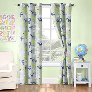 Kids Zone Home Linen 2 Panel Curtain Set with Grommet for Boys Girls Teens Bedroom Multicolor Set Dinosaurs Grey Lime Green Navy Blue White New