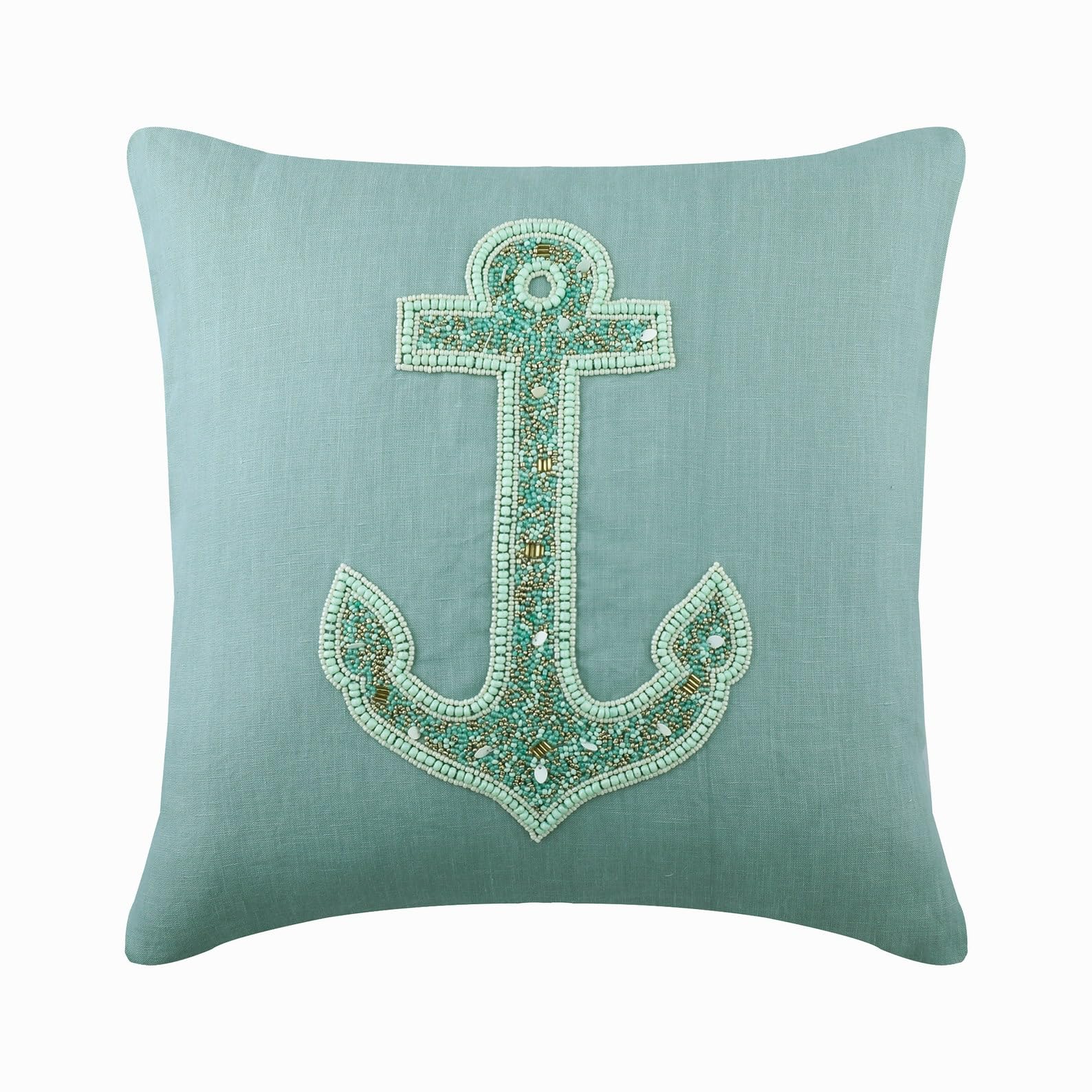 The HomeCentric Dull Blue 22"x22" (55x55 cm) Throw Cushion Covers, Linen Anchor, Embroidery & Beaded Throw Cushions For Couch, Sea Creatures Pattern Beach Style Style - Lost Anchor โ image 1