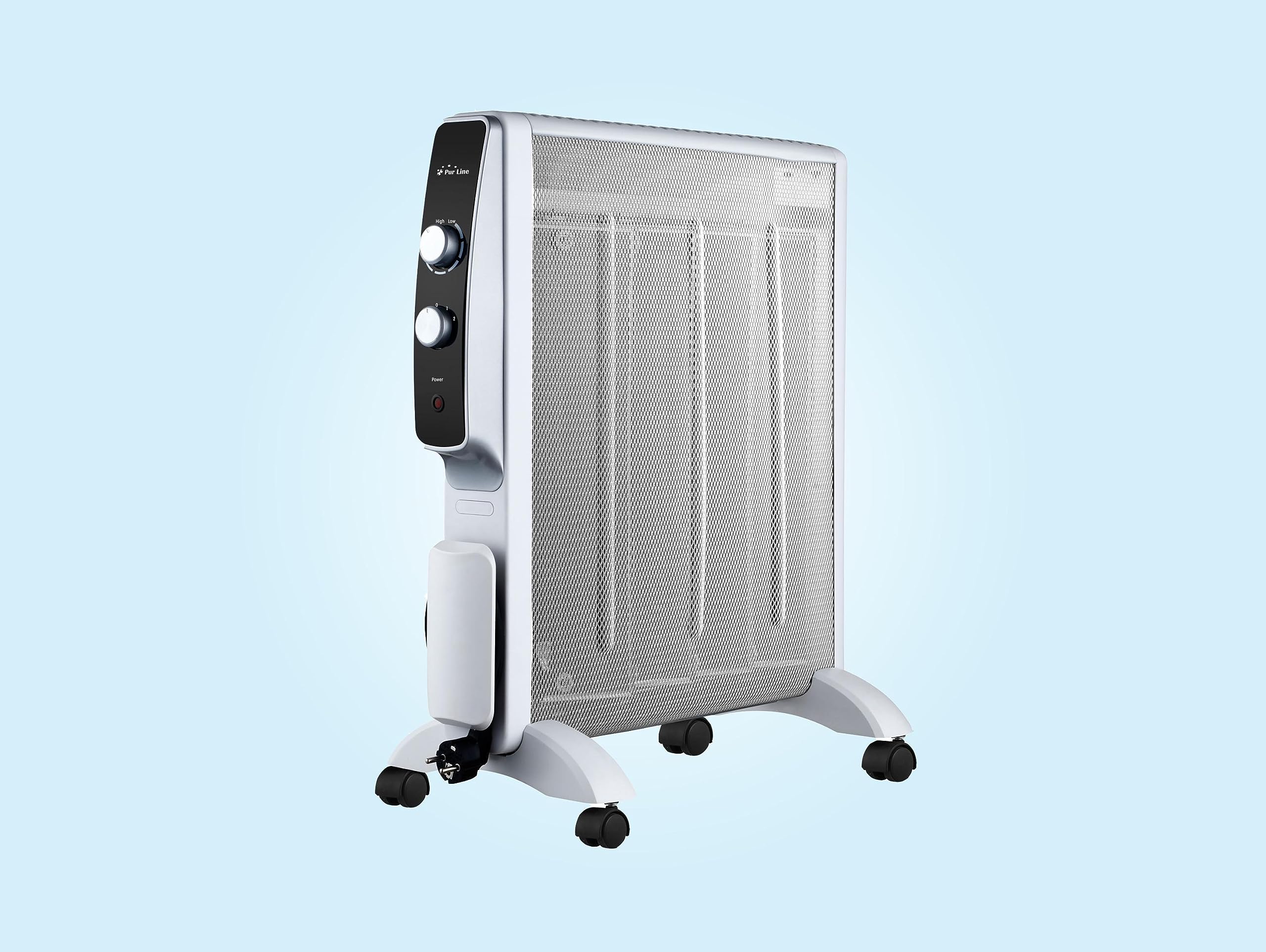 PURLINE MR2000 W ogrzewanie, fala cieplna, 2000 W, ogrzewanie elektryczne z regulowanym termostatem, cicha praca, do domu i biura, z kółkami, kolor biały