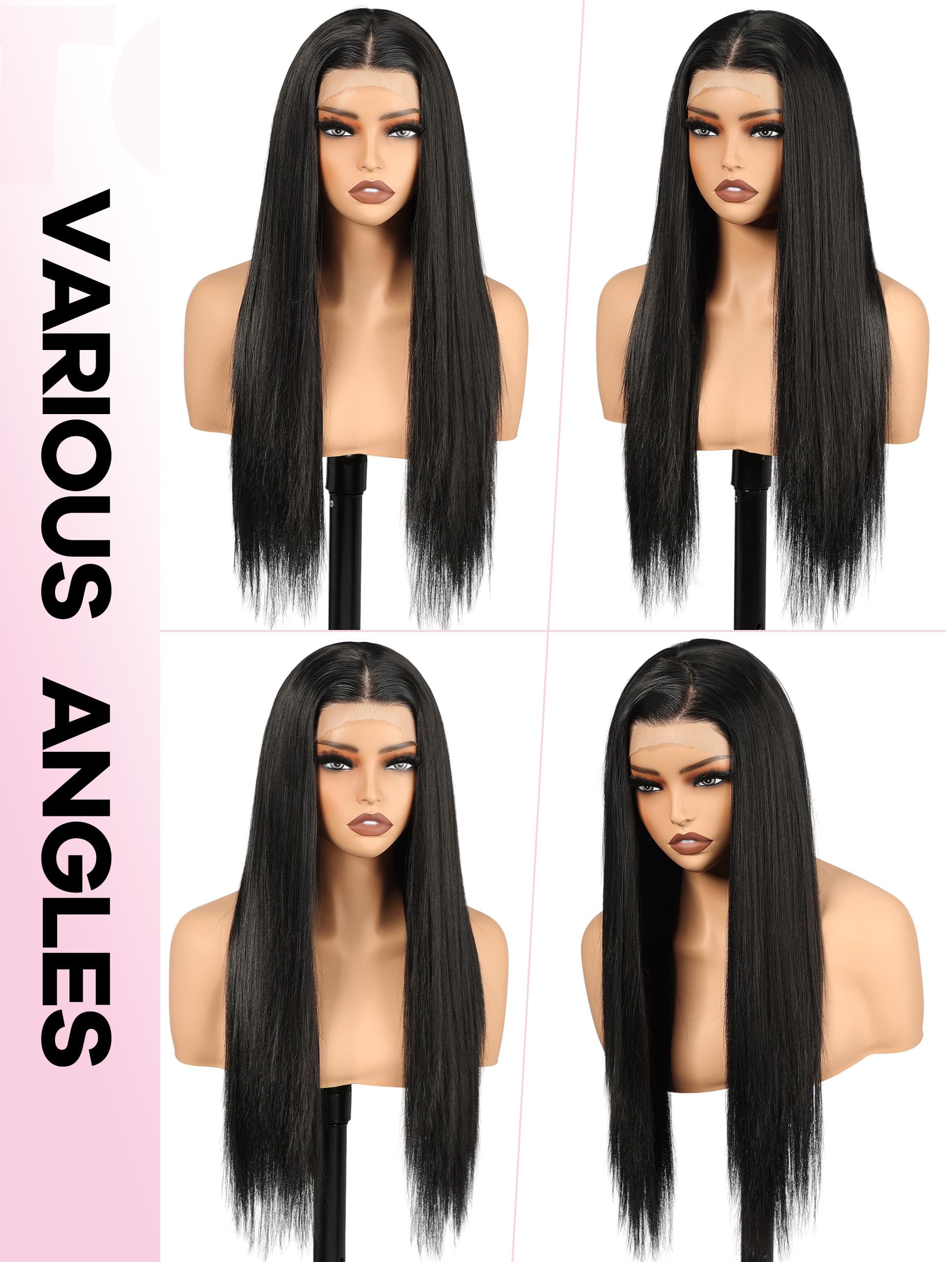 13x4 Lace Front Synthetic Wig 22 Inch Straight Heat Friendly Glueless 22 Inch 13x4 Lace Front Wig Human Hair Glueless Pre-Plucked  main image 4