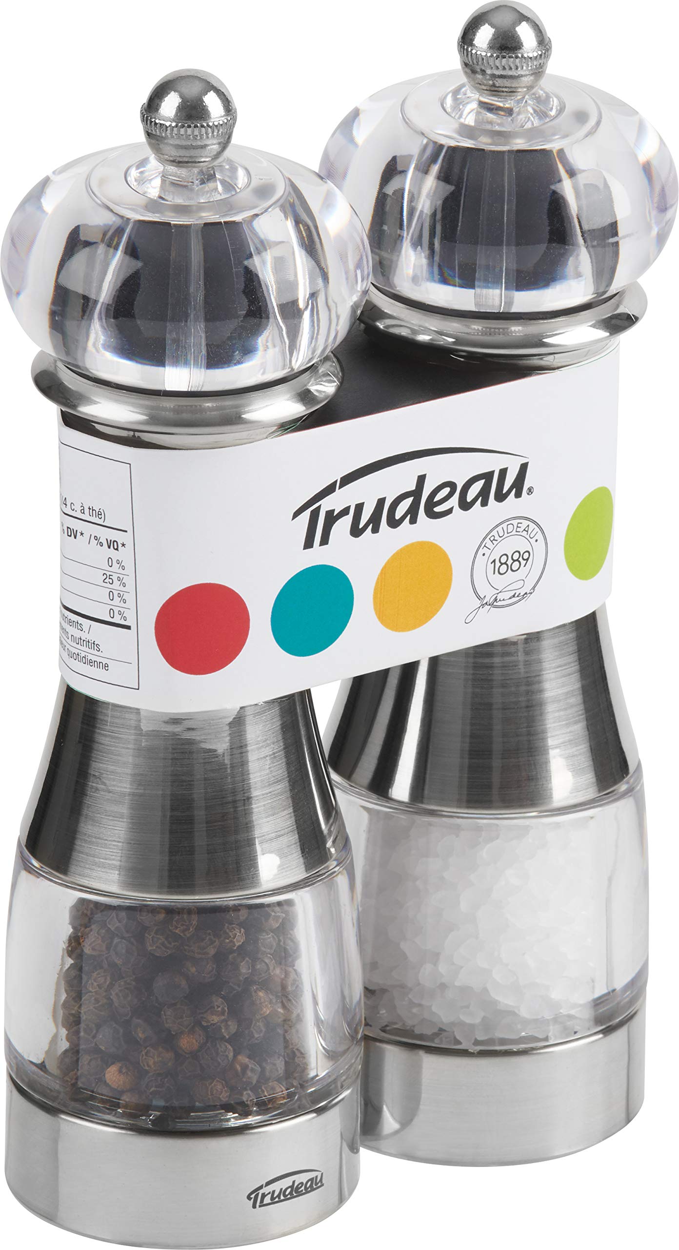 Trudeau 07119074 17,7 cm Malia zestaw młynków do pieprzu i soli, akryl, chrom