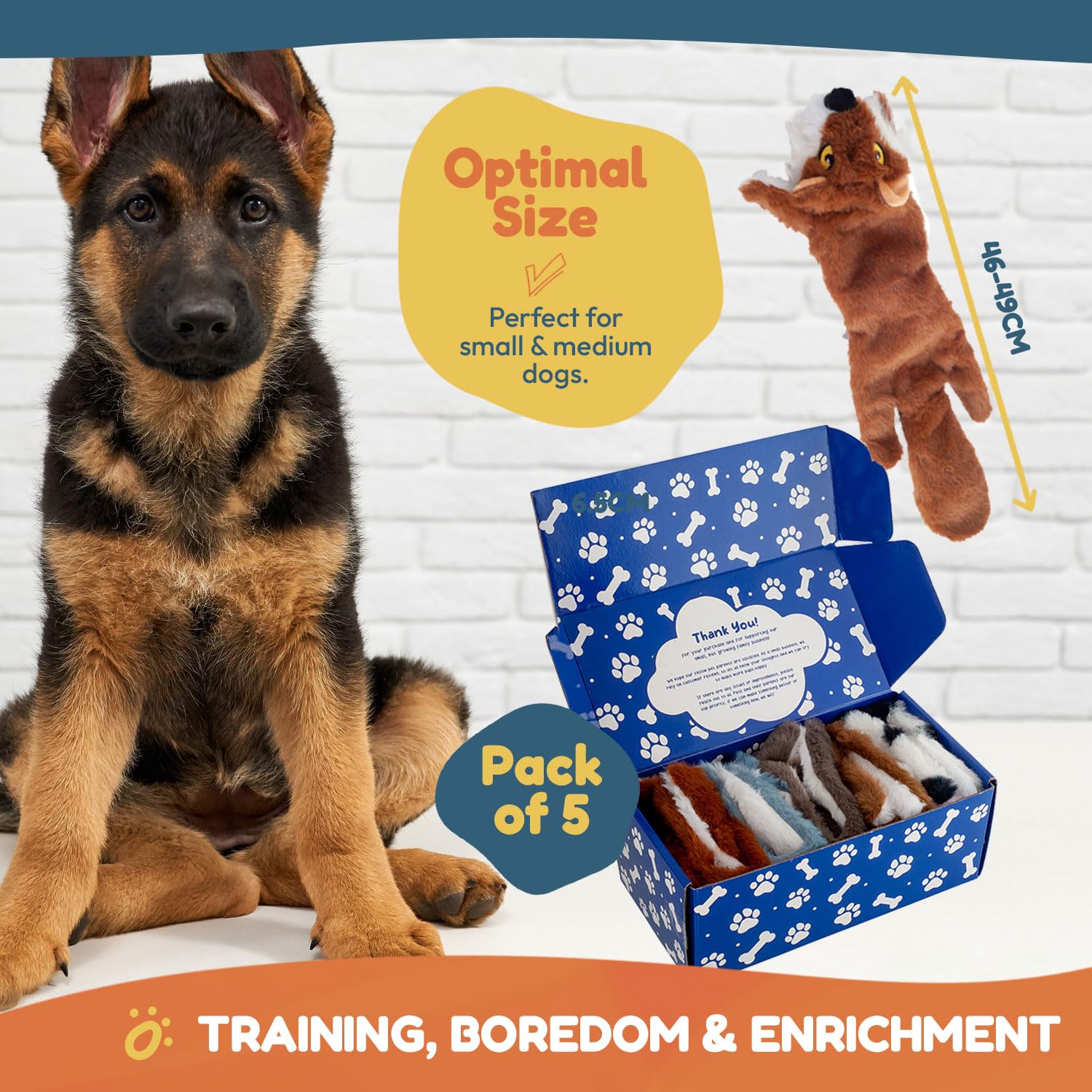 No Stuffing Dog Toys 5 Pack - Stuffless Plush Dog Toy with Squeaker & Loud Crinkle, Multi, Medium - Image 2