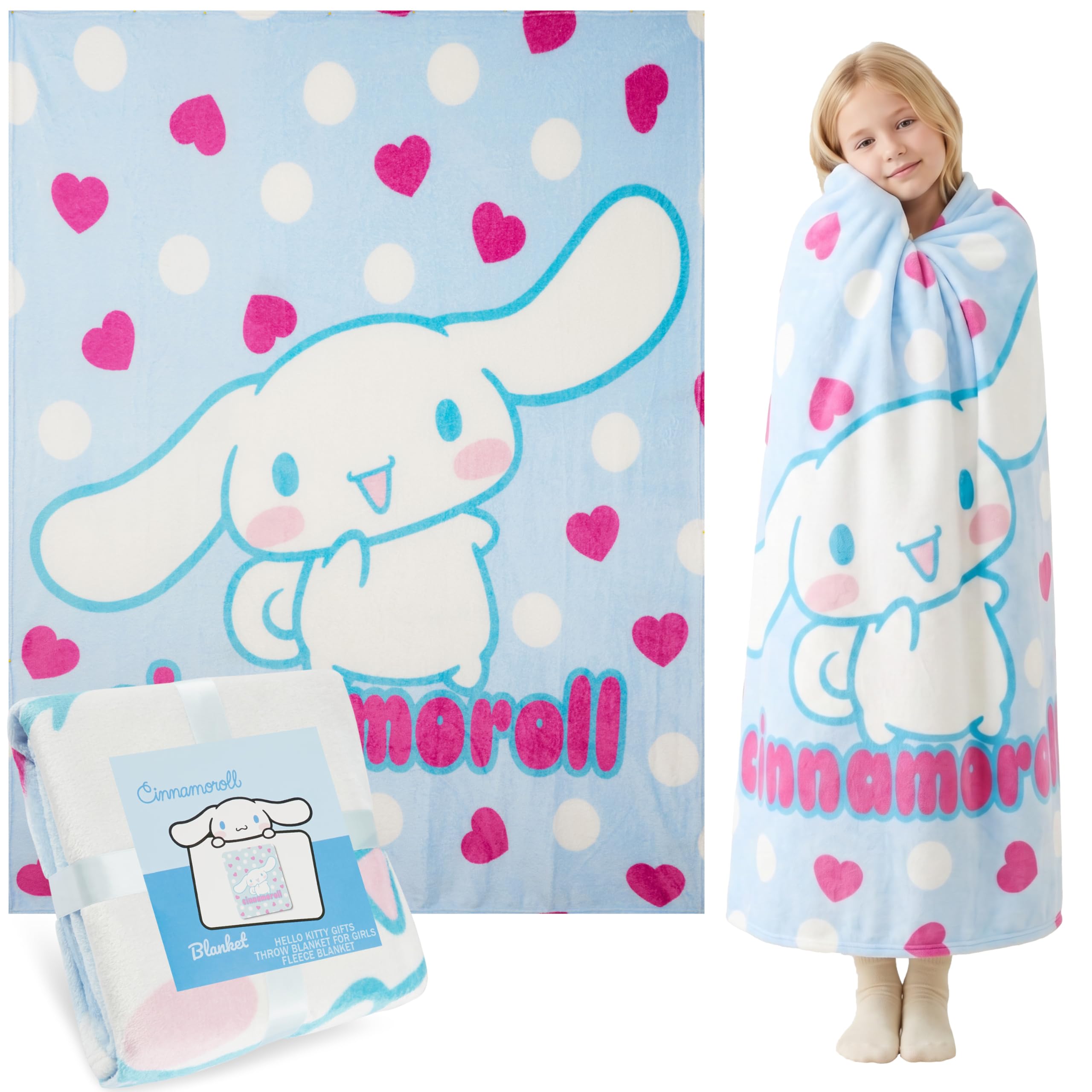 Hello Kitty Sanrio Fleece Throw Blanket, 59x51in, Cinnamoroll Soft Bedding, Bed Decor, Room Decor, Kawaii Gifts for Women (Multi Cinnamoroll)-image-1