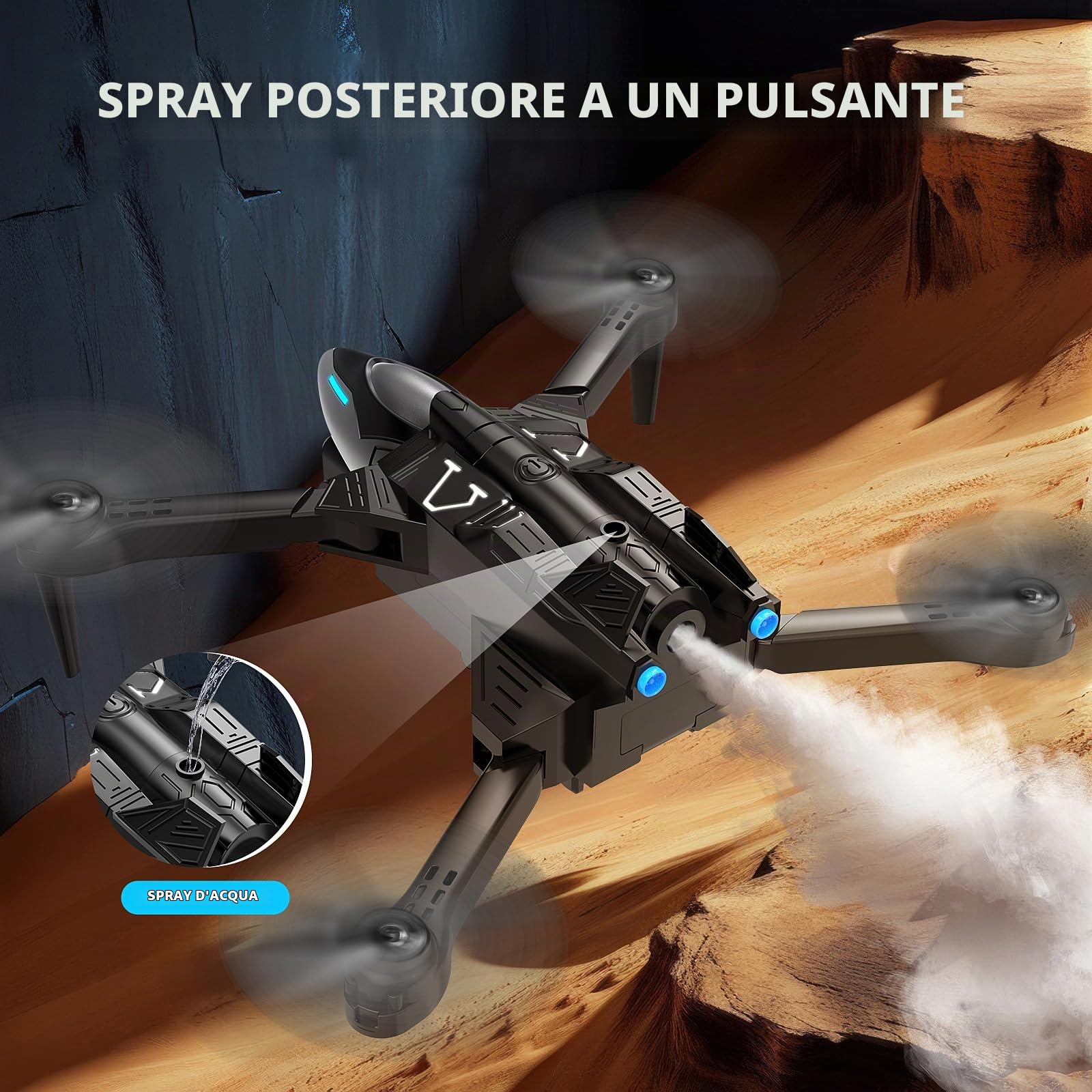 Drone con Telecamera 4K per Principianti, Mini Drone con Spray di Coda, Droni Pieghevole per Adulti, con Modalità Headless, Elusione Intelligente Degli Ostacoli, RC Quadricotter per Principianti