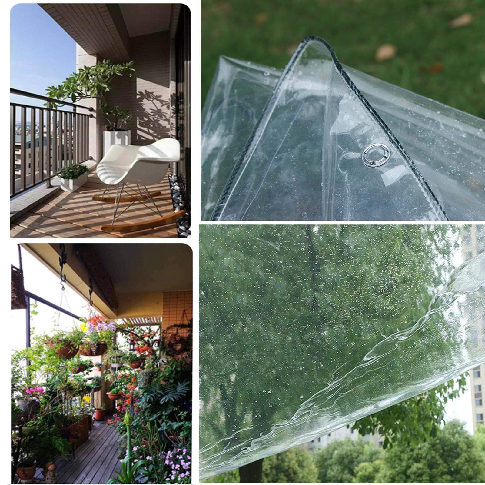 0.4mm Transparente Plane Mit ösen,Wasserdicht Klar Abdeckplane Gewebeplane PVC Folie Markisen Tarps Schutzplane Für GartenmöBel,Bodenabdeckungen Schuppenstoff Regenfest 450G/M²(2.4x3m/7.9x9.8ft)