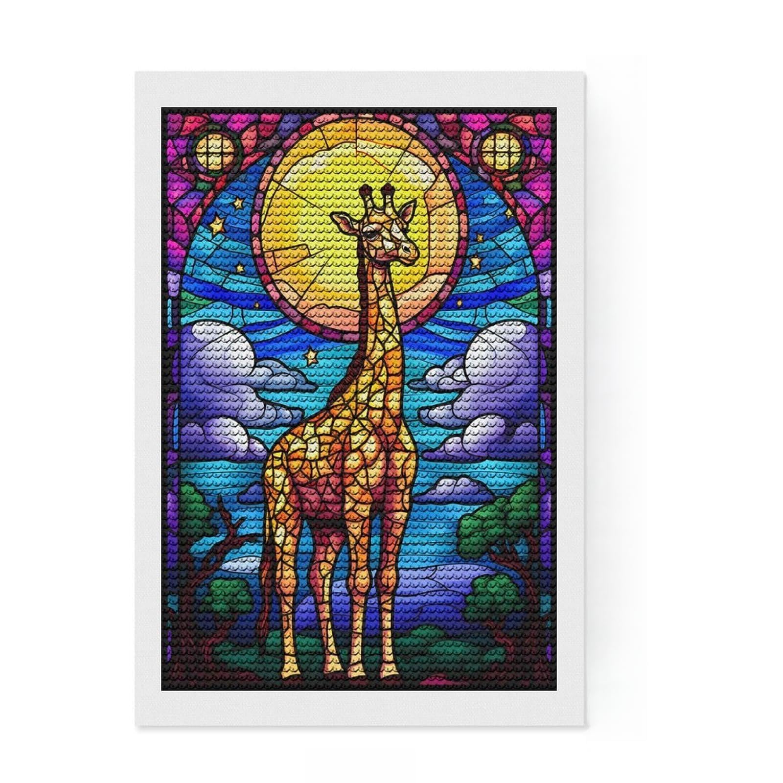 Junmoney Abstract Giraffe Colorful Diamond Art Kit 8"x12", for Craft Lovers, Satisfying Creative Project, Birthday Gift, Home Wall Decor