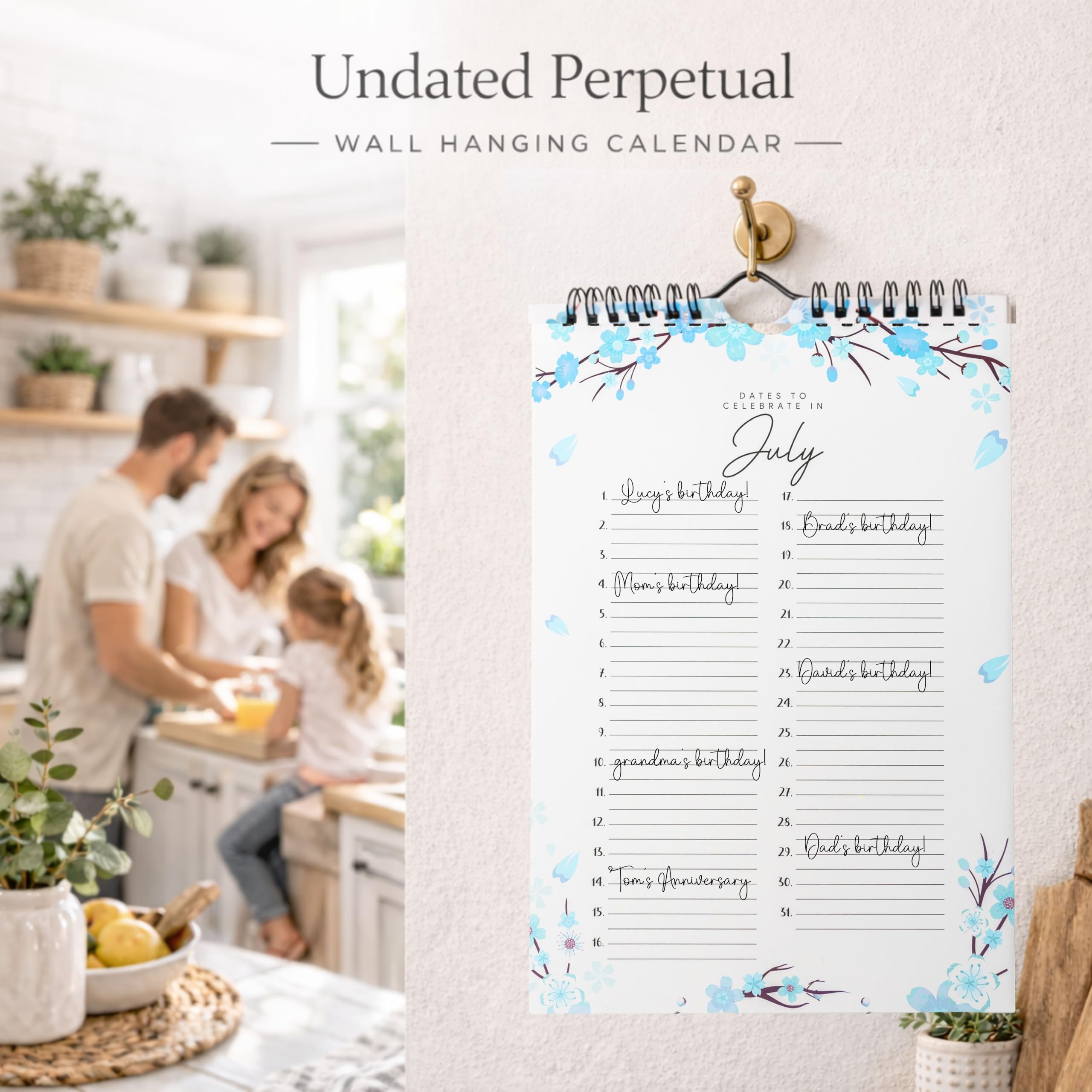 Perpetual Calendar for Birthdays and Anniversaries Floral Wall Monthly & Daily -12 Months - Dates to Remember Book - Journal for Important & Special Days - Wall Hanging Date Organizer 6 x 9 inches - Image 4