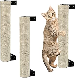 Kigley 3 Pcs Wall Mounted Cat Scratching Post, Cat Wall Scratcher, Sisal Rope Scratcher Posts, for Indoor Kittens and Large Cats, Modern Cute Wall Mounted Cat Furniture with Screws