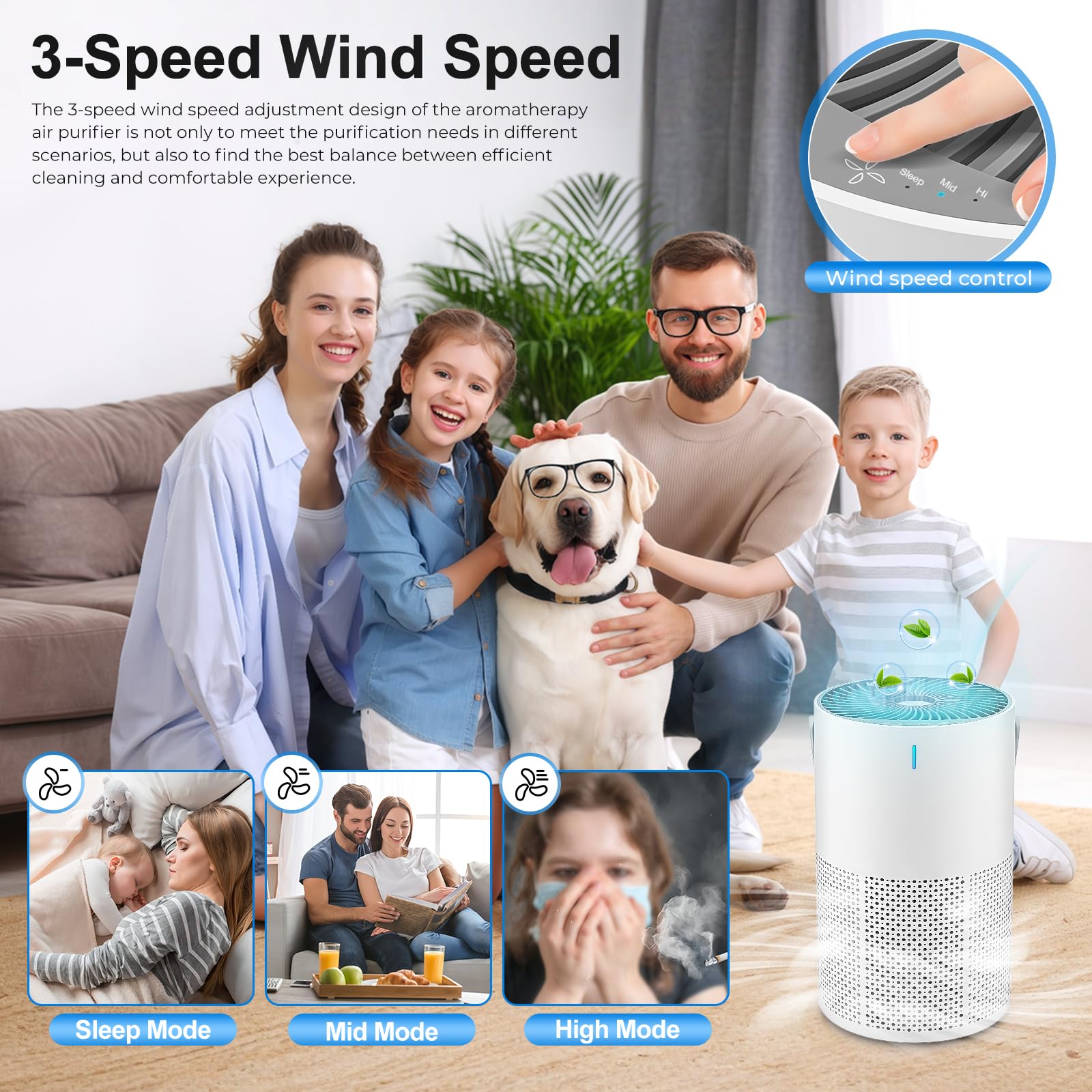 Purificador de Aire,Air purifier,Purificador de aire con filtro hepa,Purificador aire hepa,Sensor Inteligente,Air Purifier con Aromaterapia,Elimina Alergia Polen Olor y Caspa de Mascota