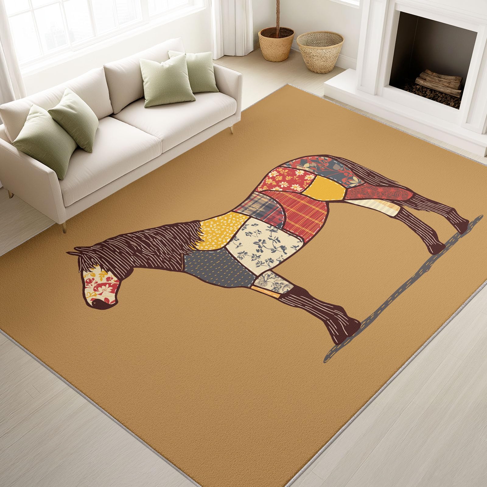 Tappeto vintage country, 140 x 200 cm, antiscivolo, lavabile, patchwork, tappeto per soggiorno, camera da letto, tappeto stampato, tappeto per interni