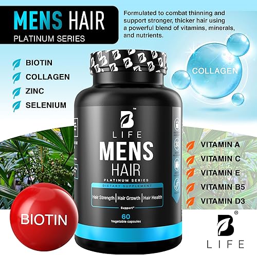 Miniatura 4 de Suplemento para el crecimiento del cabello para hombres, biotina y colágeno, vitaminas para el cabello para hombres, soporte para cabello, uñas y